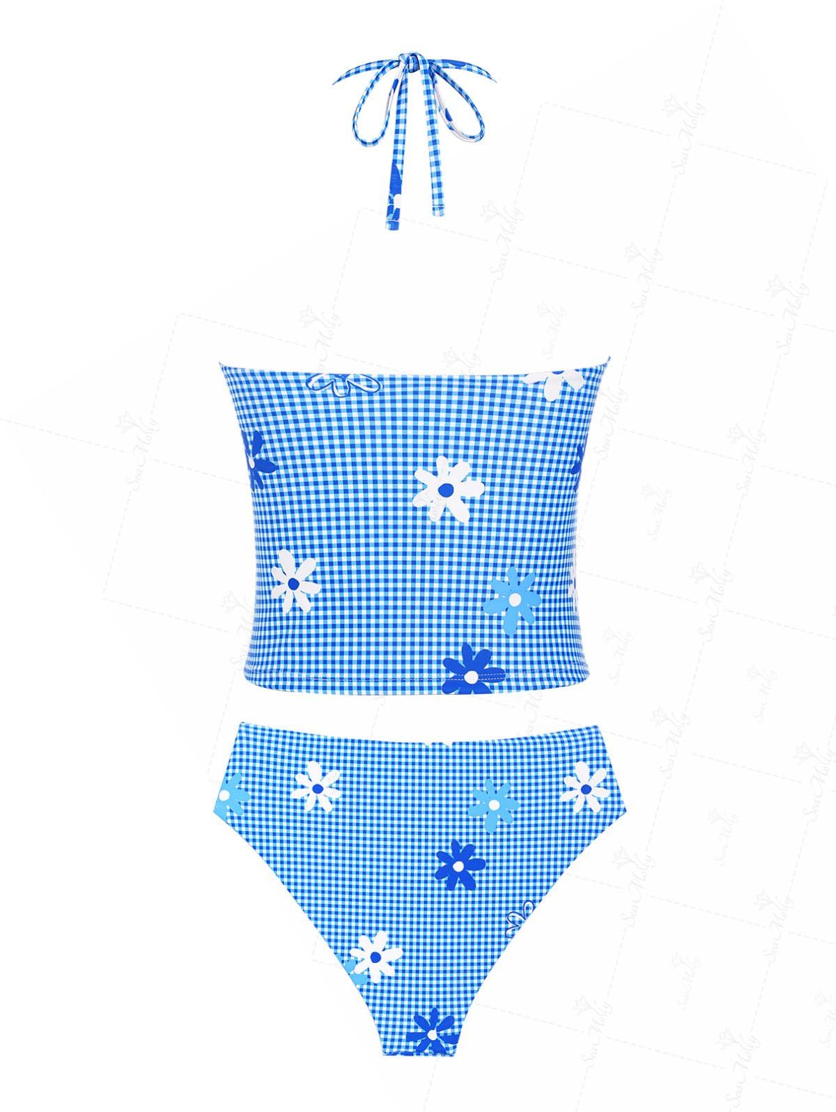 Floral Halter Tied Cheeky Tankini Set