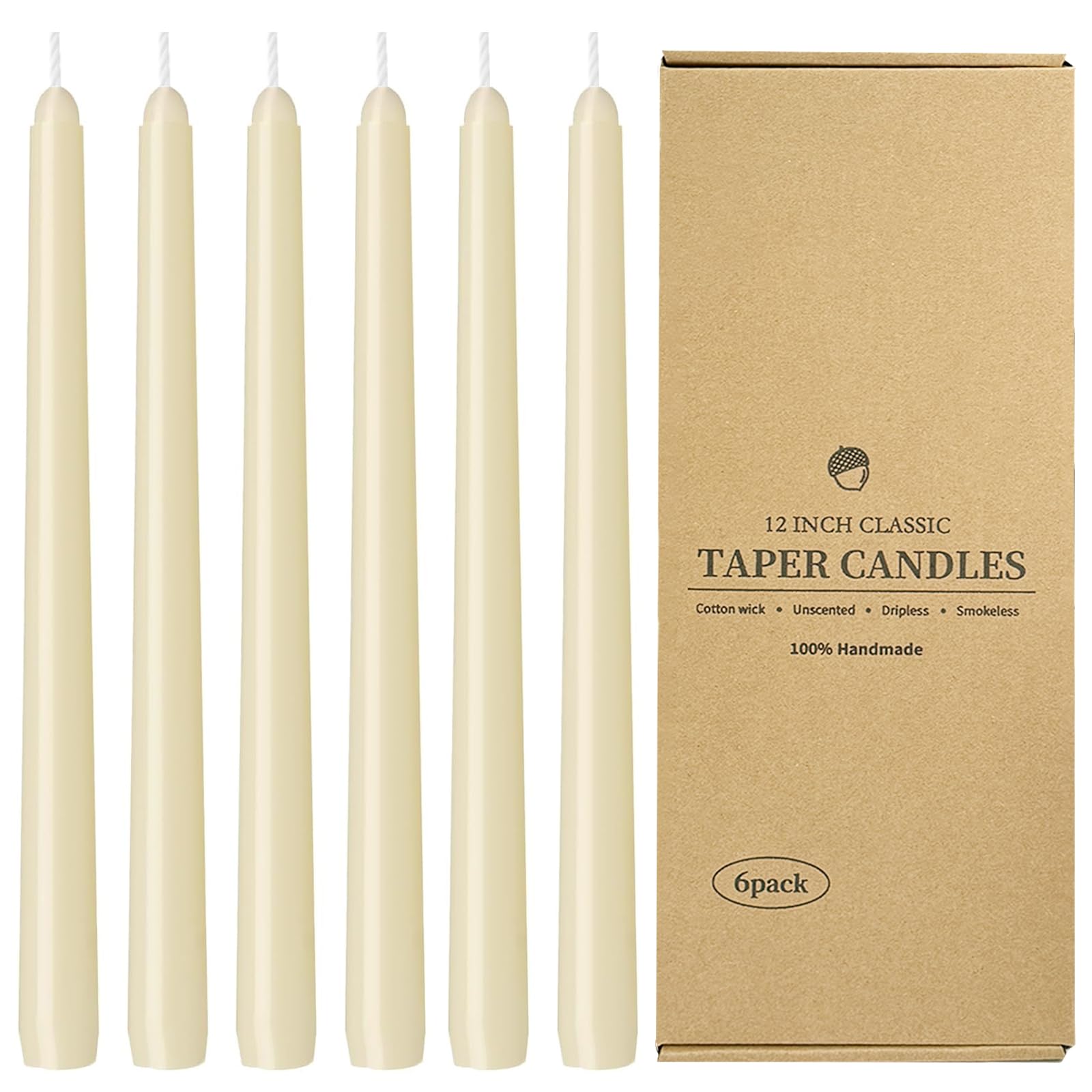 Smokeless Dripless Long Candlesticks, Unscented Tapered 10-Inch