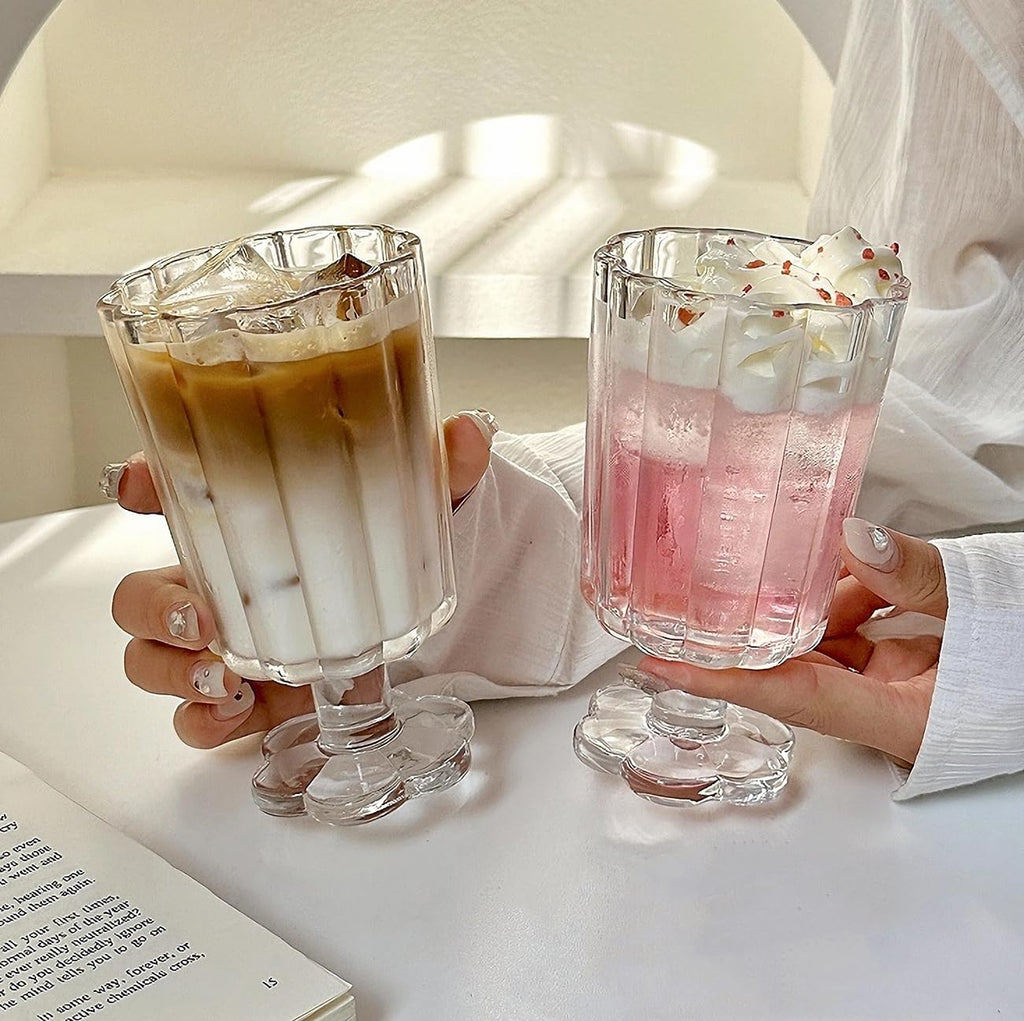 Flower Petal Style Glass Ripple Drinking Glasses Set of 2