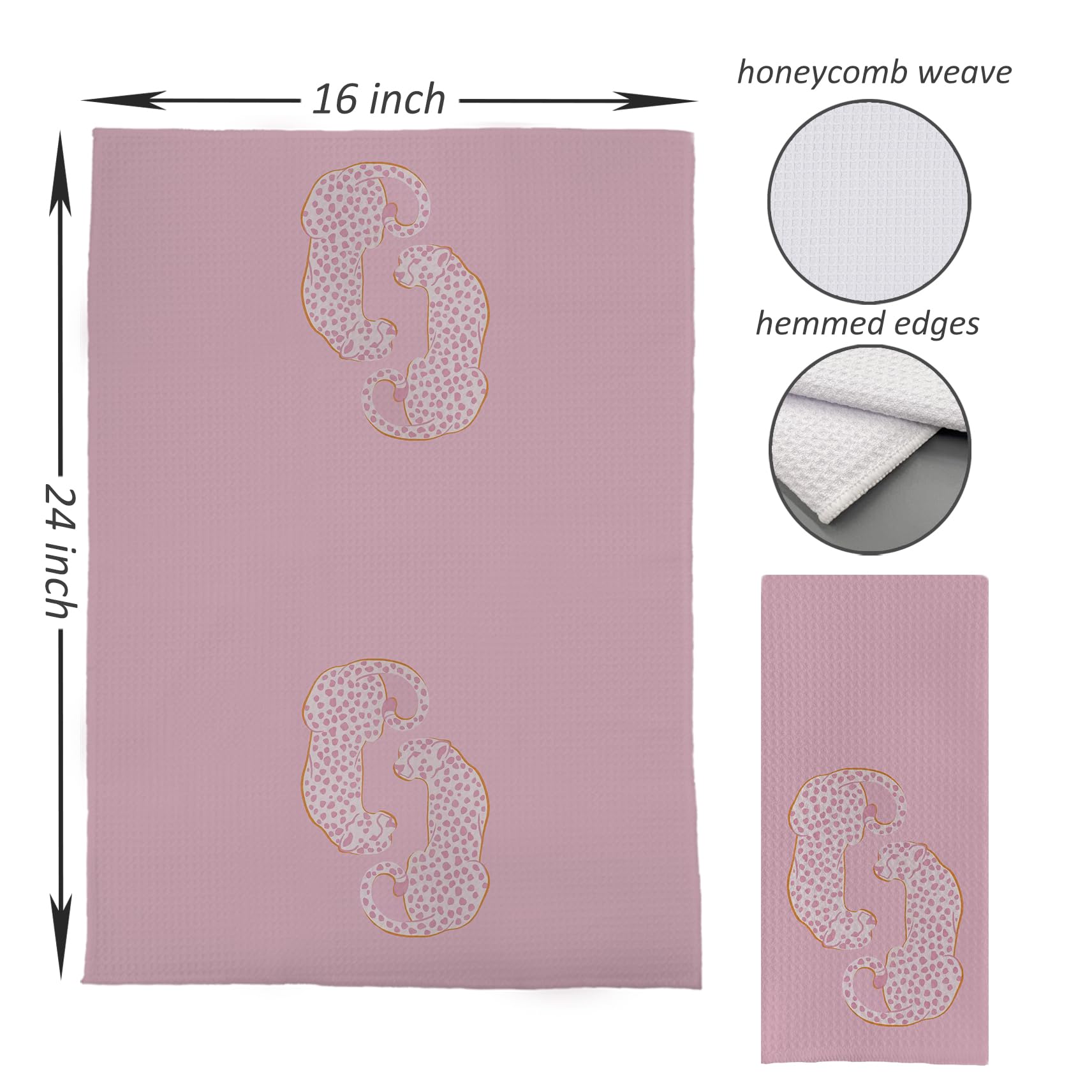 Preppy Cheetah Leopard Waffle Weave Kitchen Dish Towel Cloth Decor, Preppy Bathroom Decor (24x16inch)