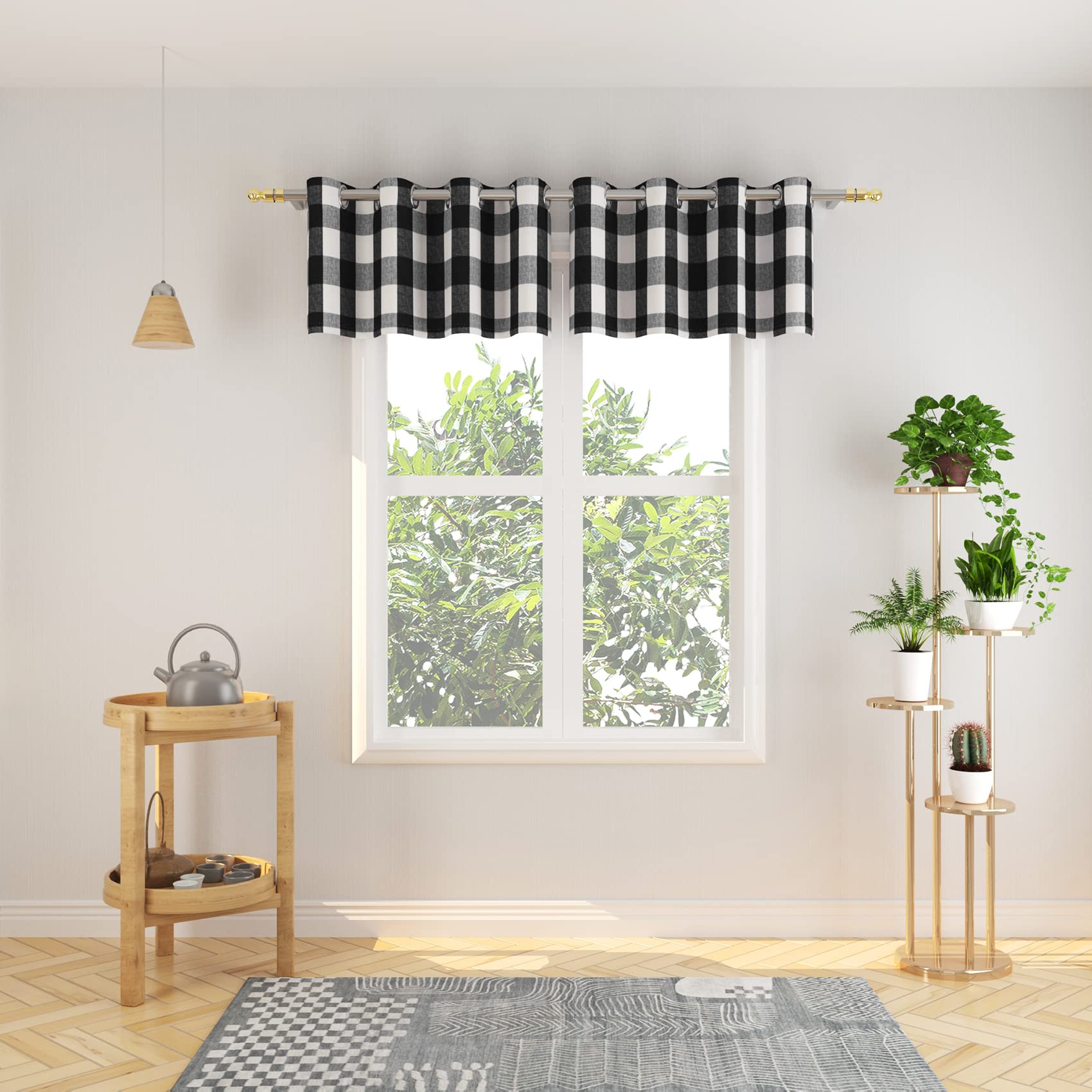 Tier Curtains Check Gingham Plaid Window Curtain Panels Bathroom Grommet Top Window Treatment 2 Panels