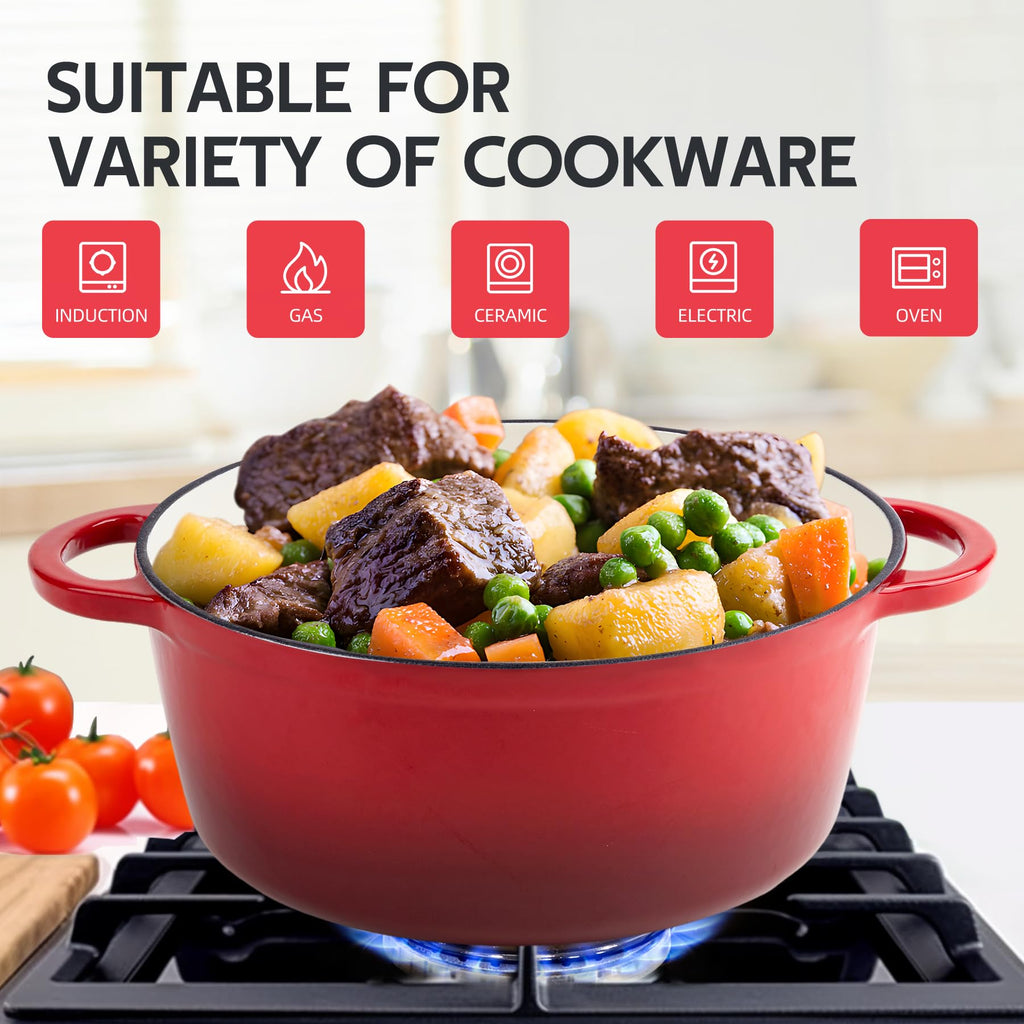 Enameled Cast Iron Dutch Oven with Lid - Big Dual Handles - Round Pot for Versatile Cooking 6 Quart