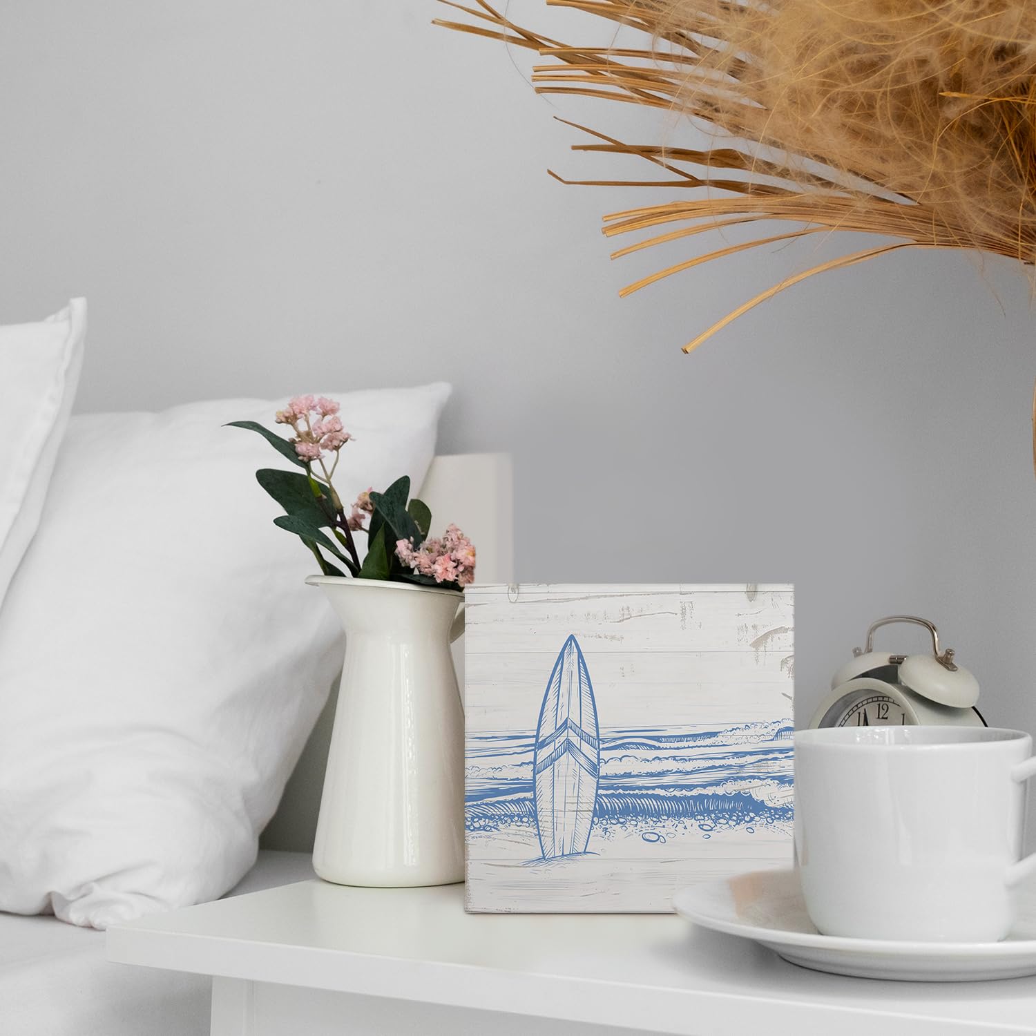 Coquette Pink Bow Champagne Wooden Box Sign, 5x5 Inch