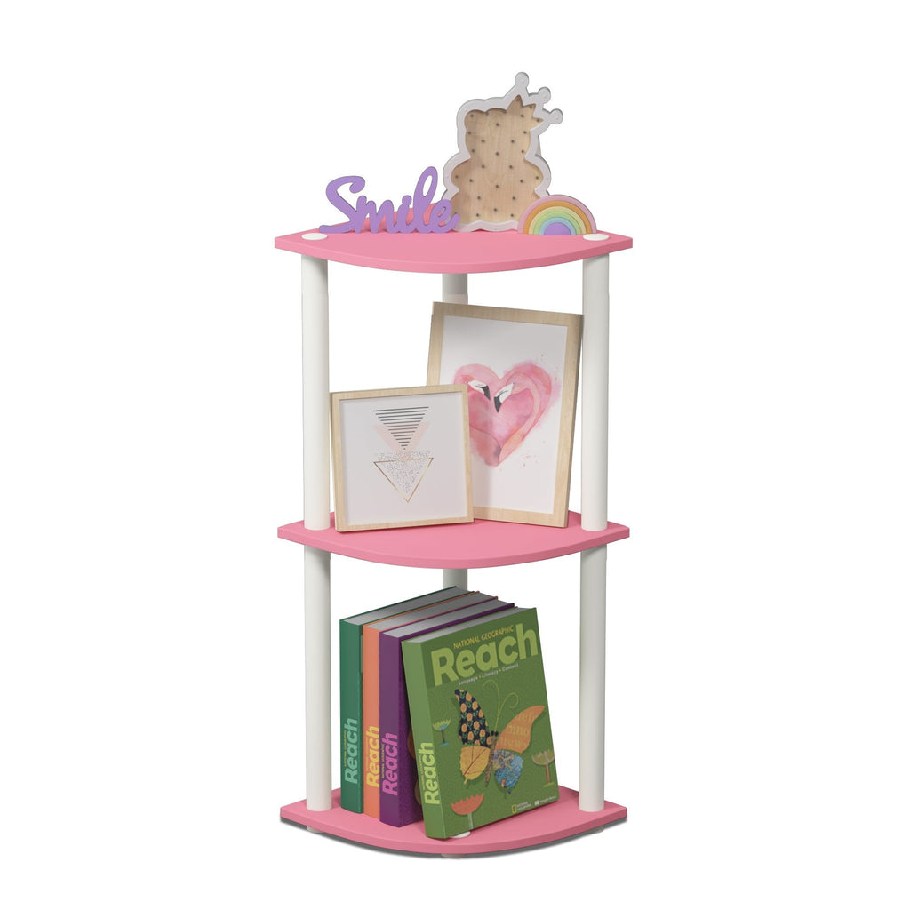 Three-Tier Round Tube Reversible Corner Display Rack Multipurpose Shelving Unit