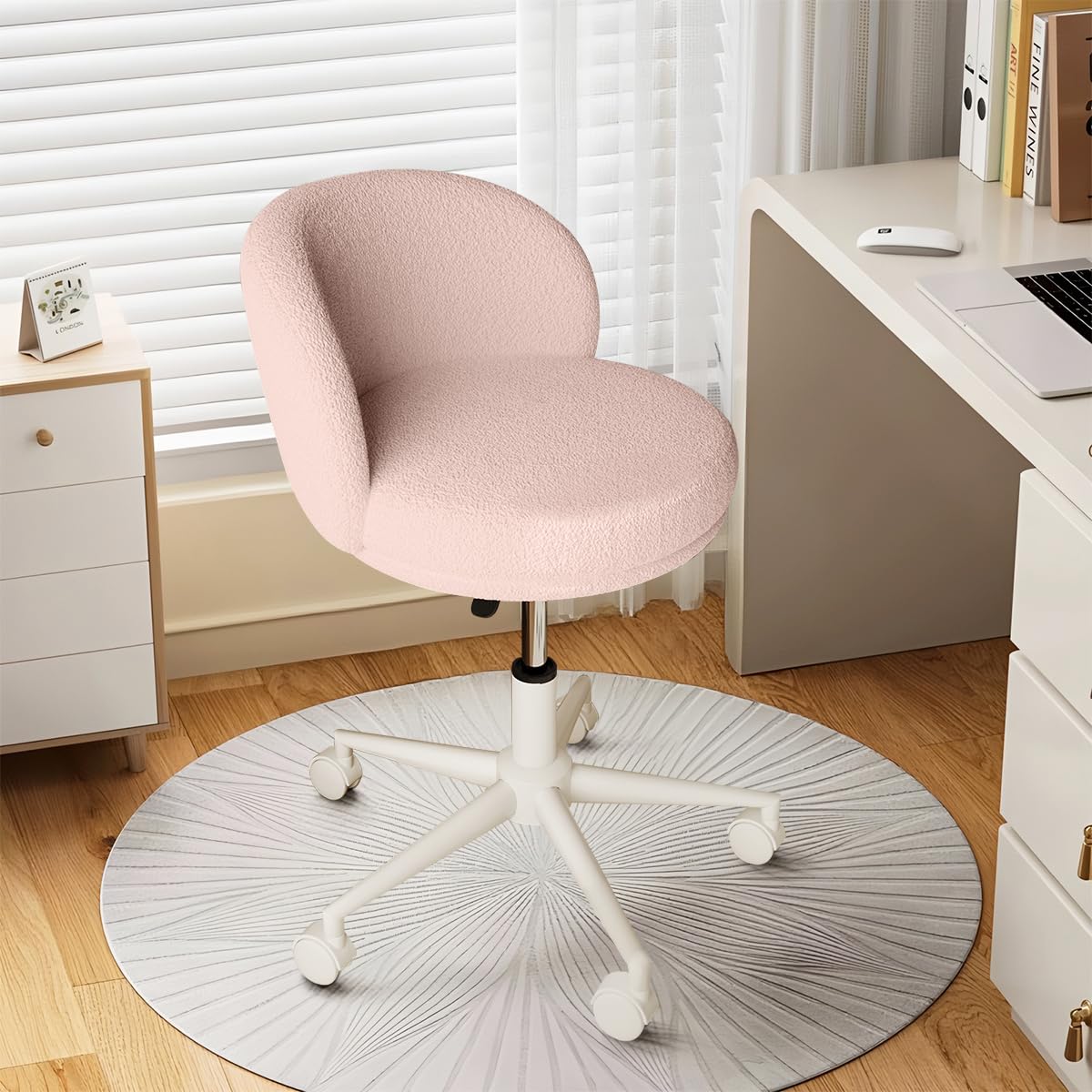 Modern Vanity Chair with Back, 360° Swivel Makeup Desk Chair Small Office Chair with Wheels, Height Adjustable Armless Computer Task Chair