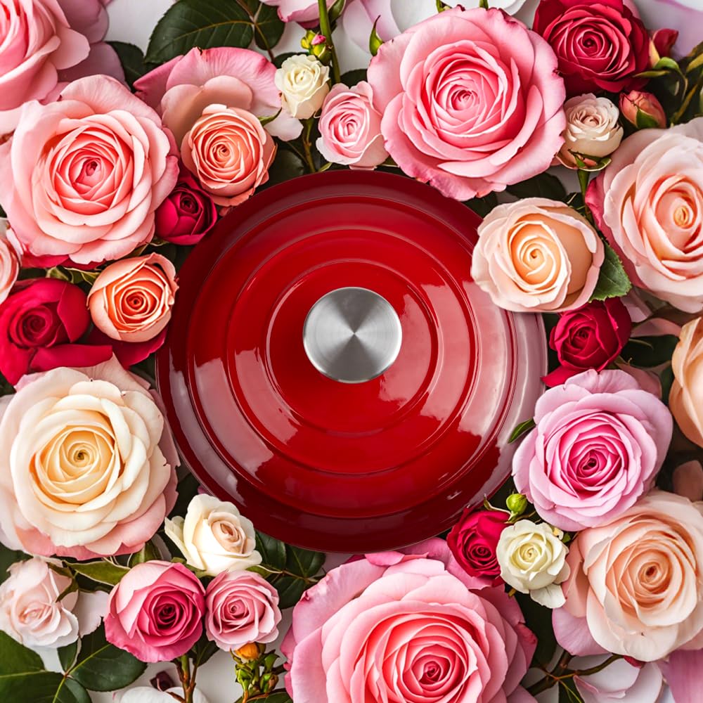 Enameled Cast Iron Dutch Oven with Lid - Big Dual Handles - Round Pot for Versatile Cooking 6 Quart