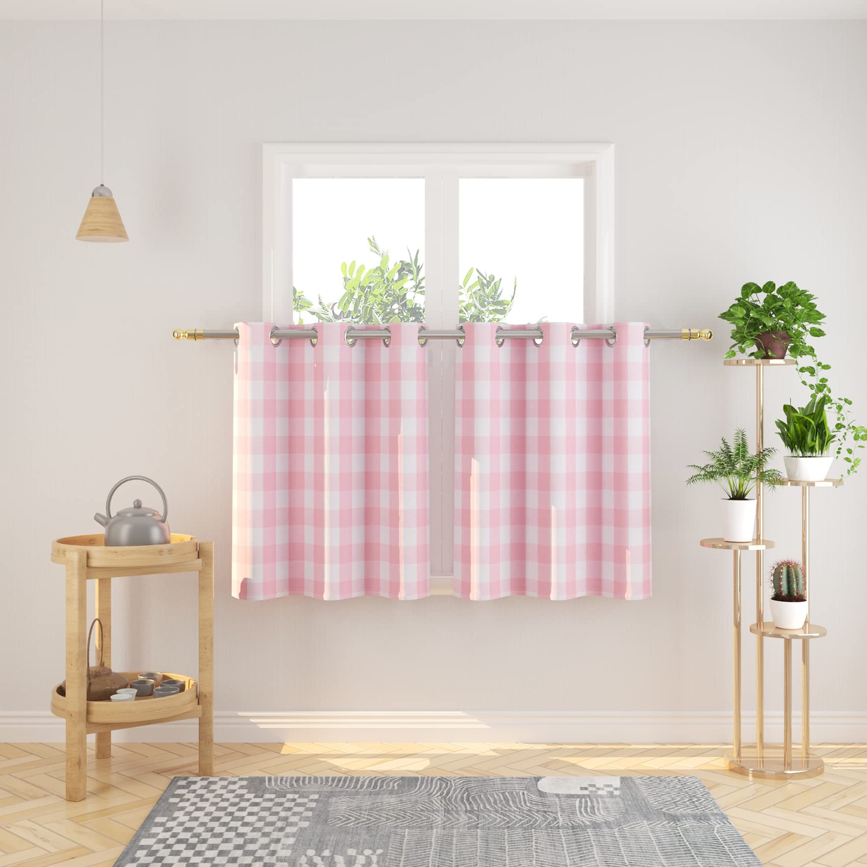 Tier Curtains Check Gingham Plaid Window Curtain Panels Bathroom Grommet Top Window Treatment 2 Panels