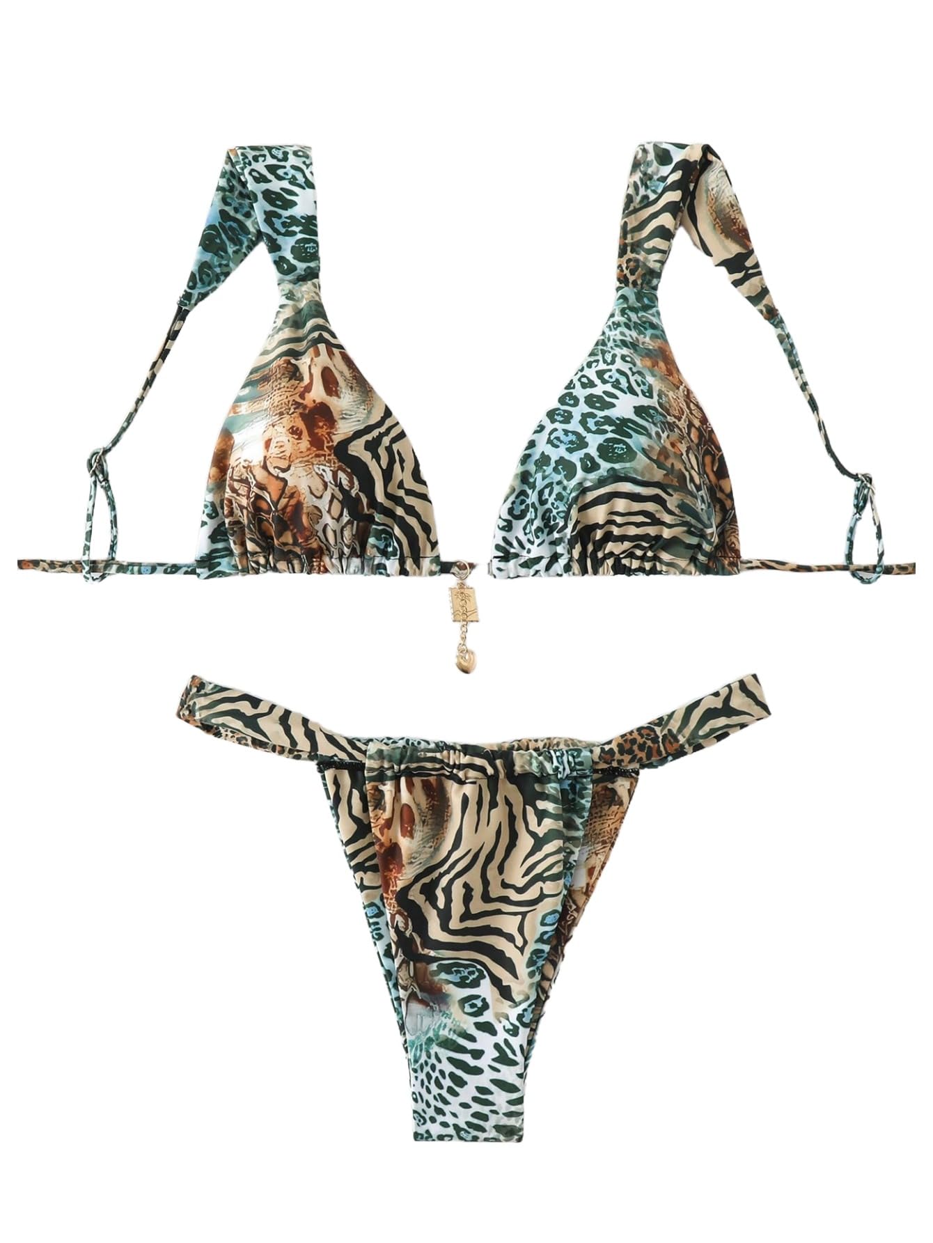 Women's Boho Floral Tie Side Triangle High Cut Bikini Set Bathing Suit Swimsuit