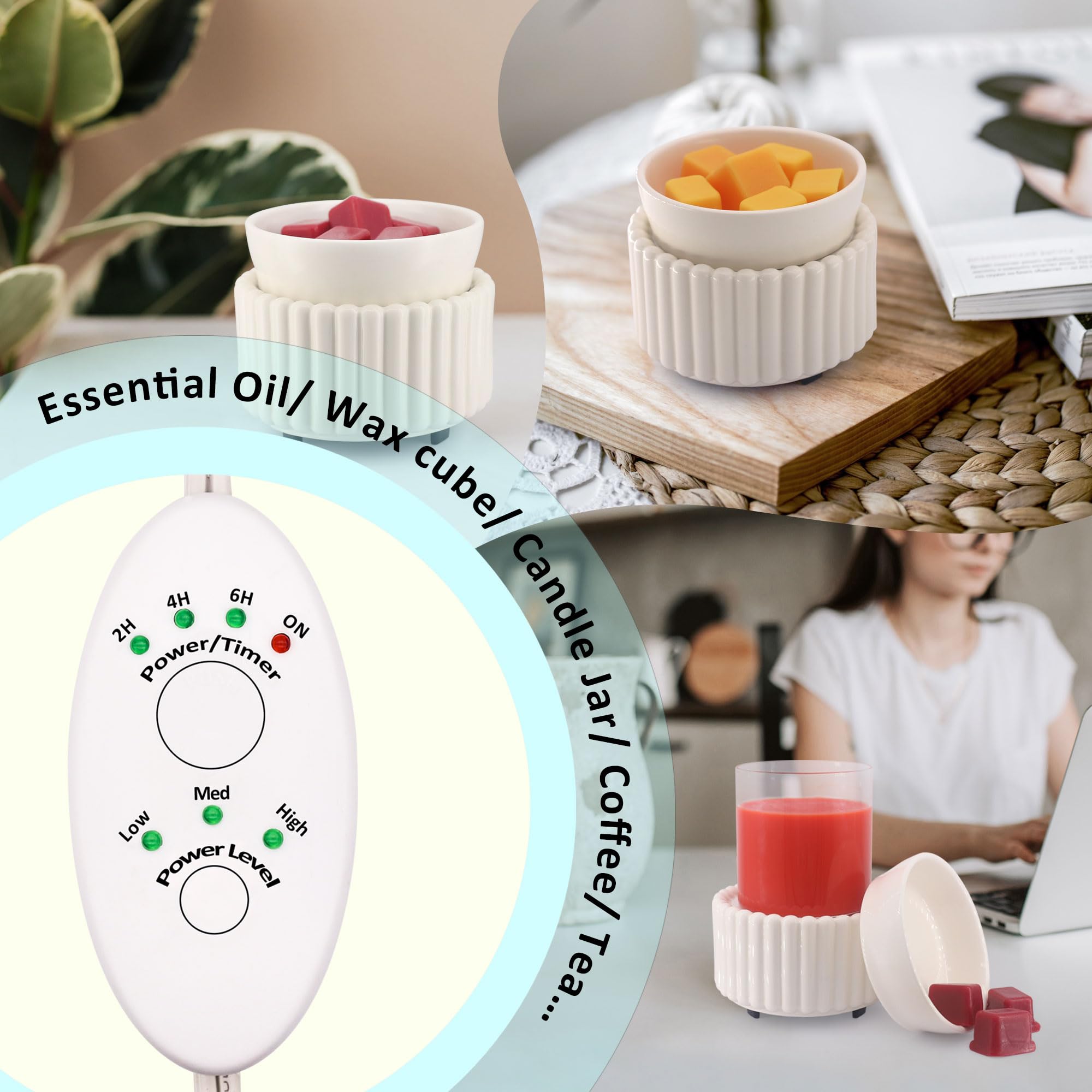 Ceramic Wax Melter 3-in-1 Candle Warmer for Scented Wax - Electric Fragrance Burner