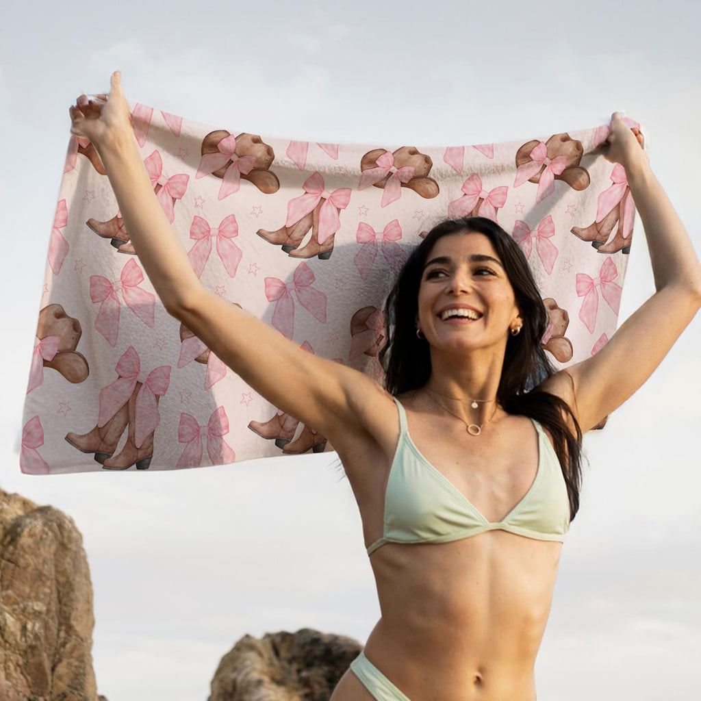 Coquette Girly Pink Bow Beach Towel - Microfiber Absorb Water Travel Towels 60x30 Inches for Bathroom Kitchen