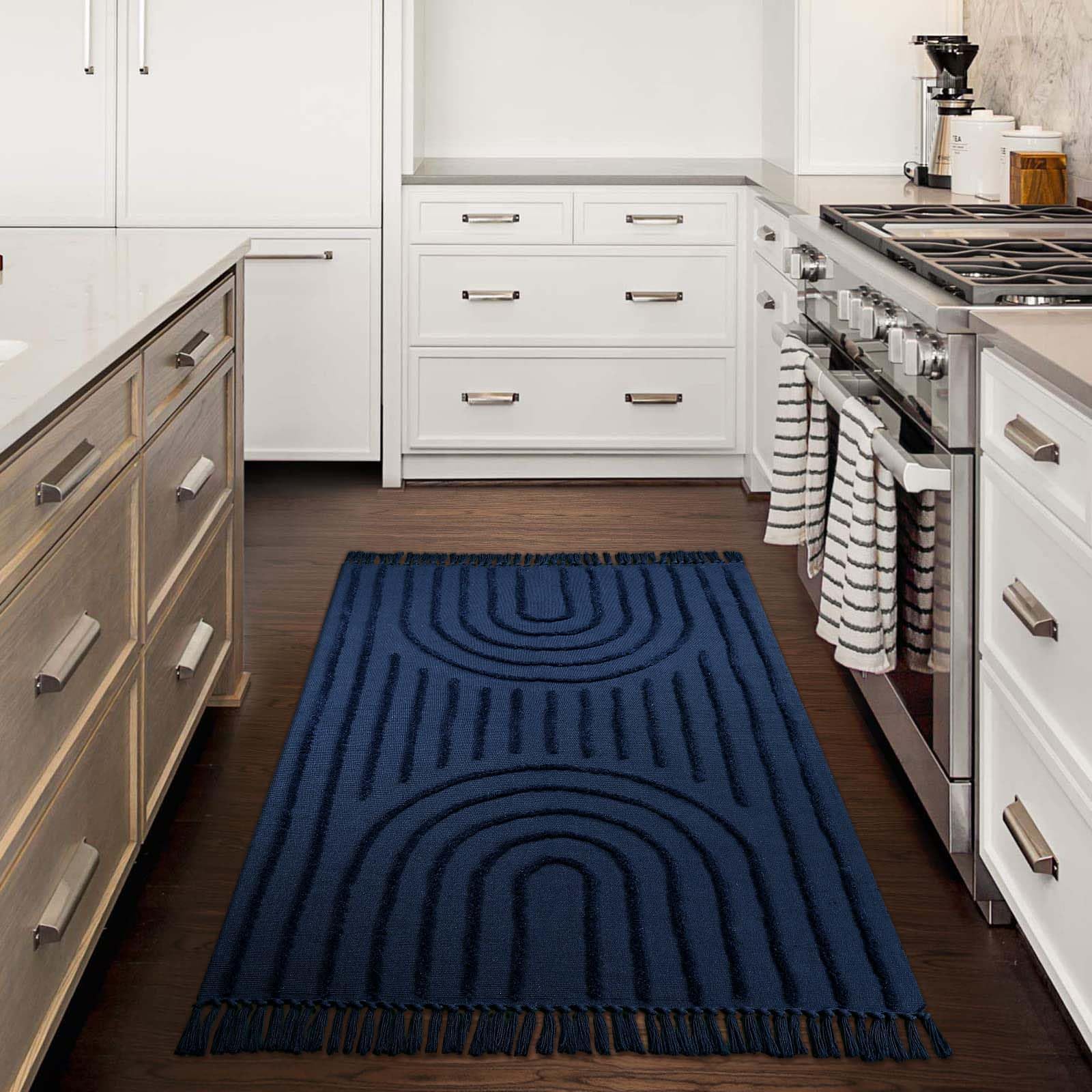 Washable Kitchen Runner Rug - Hand-Woven Bathroom Runner Rug with Tassels, Terracotta Entryway Runner Rug, Tufted Rainbow Bedroom Rug Runner, Hallway Rug for Laundry/Living Room