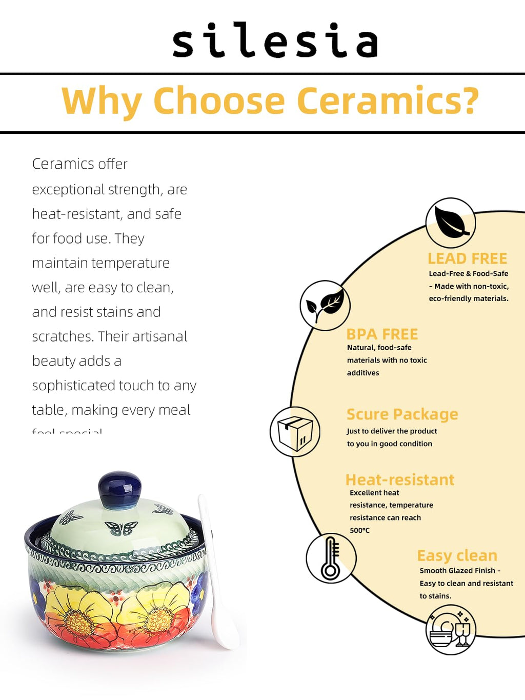 Handmade Sugar Bowl with Lid and Spoon, 10 Ounce Ceramic Hand-Painted Sugar Jar for Kitchen Oven, Dishwasher & Microwave Safe, Glazed