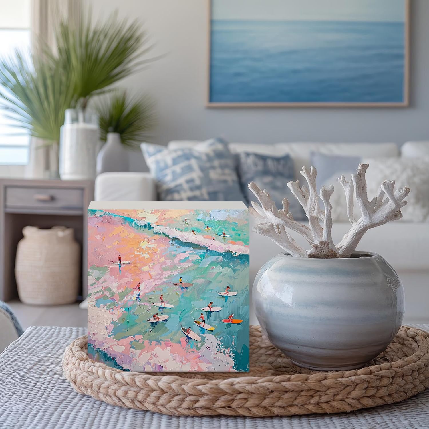 Coquette Pink Bow Champagne Wooden Box Sign, 5x5 Inch