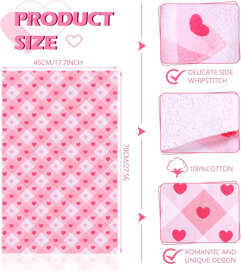Valentine's 3 Pcs Kitchen Dish Tea Towels Pink Heart Hand Towels 18 x 28 Inches