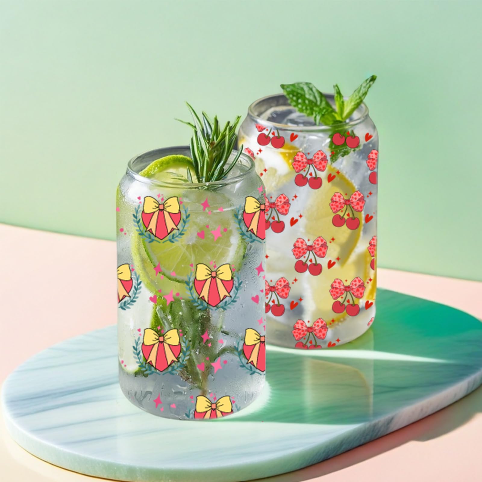 Cute 16oz Glass Cups with Lids and Straws, 2 Pack