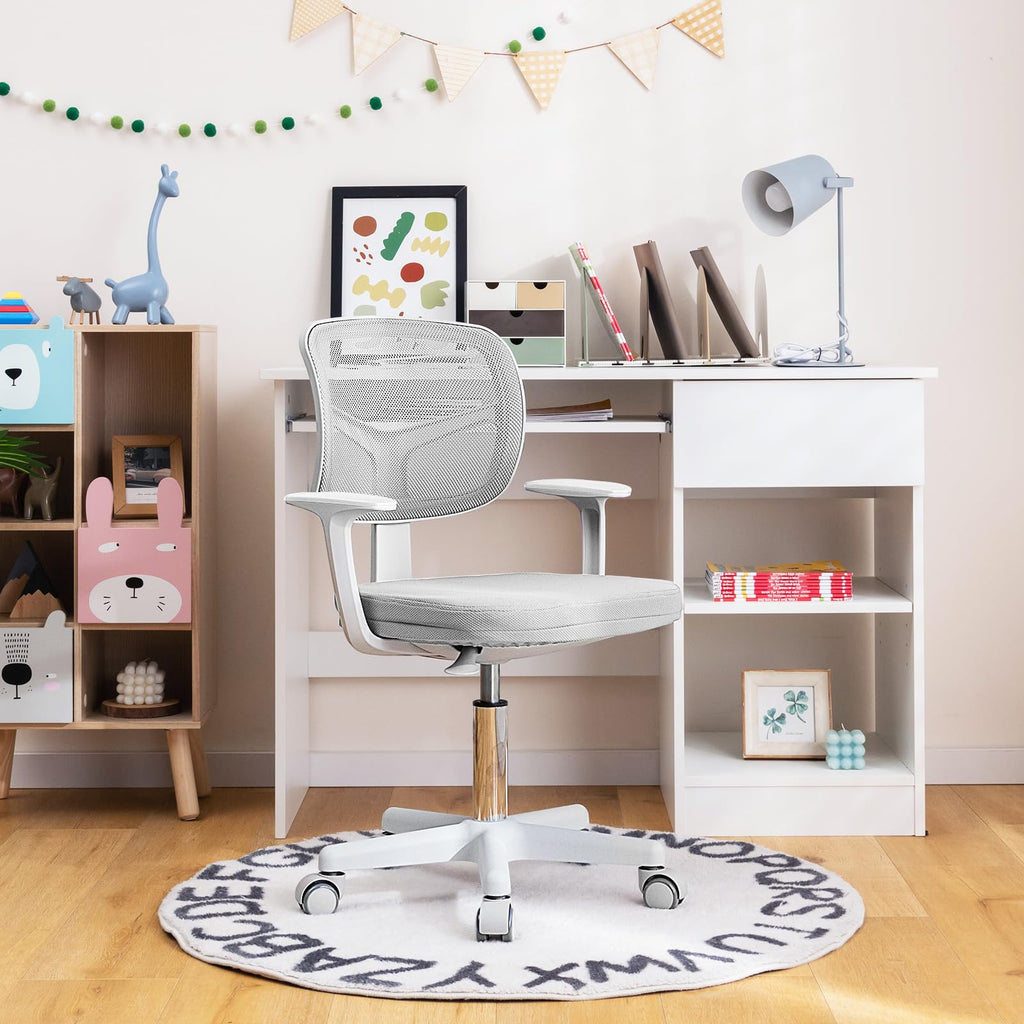 Swivel Adjustable Mesh Study Chair with Wheels & Arms, Ergonomic Computer Task Chair with Lumbar Support
