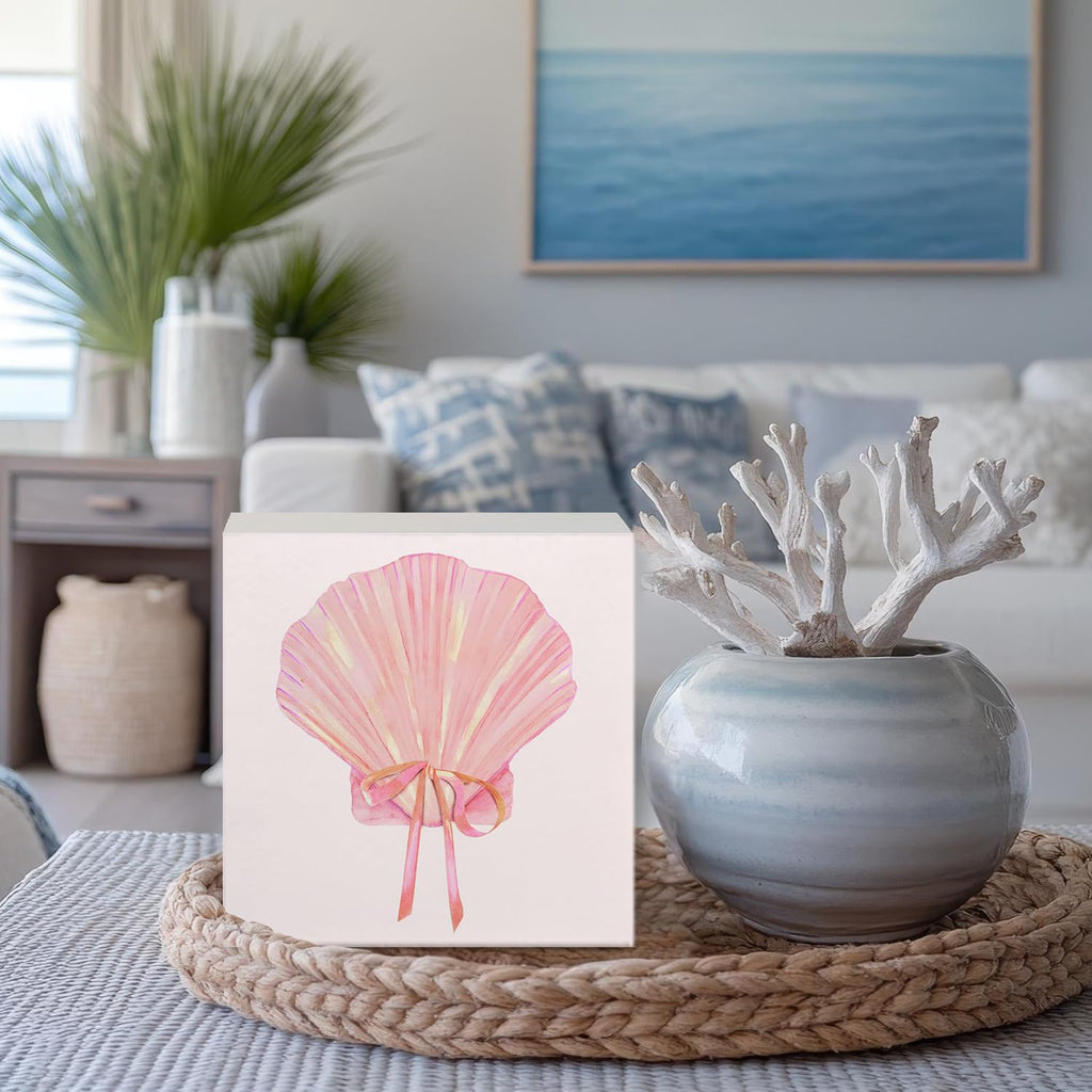 Coquette Pink Bow Champagne Wooden Box Sign, 5x5 Inch