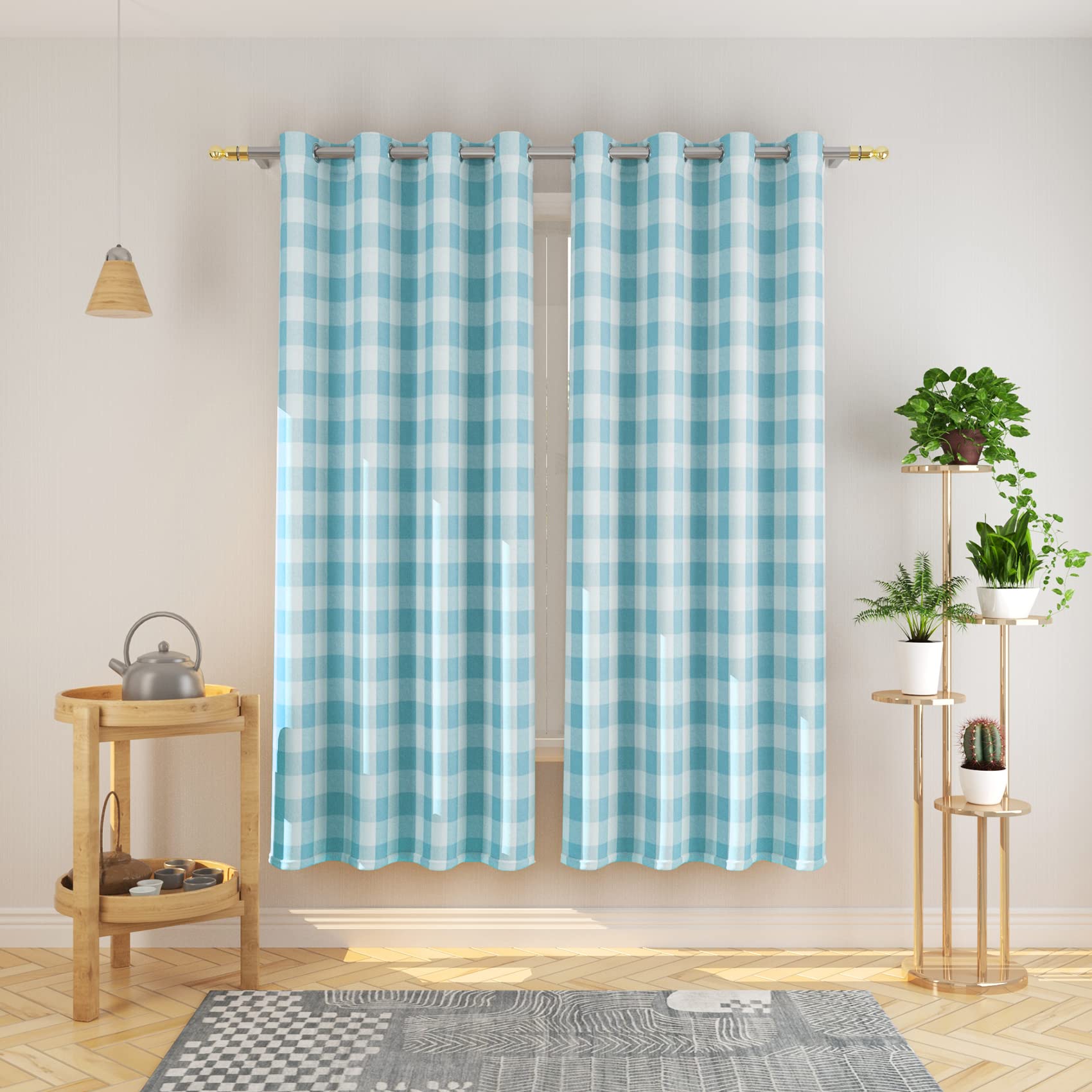 Tier Curtains Check Gingham Plaid Window Curtain Panels Bathroom Grommet Top Window Treatment 2 Panels