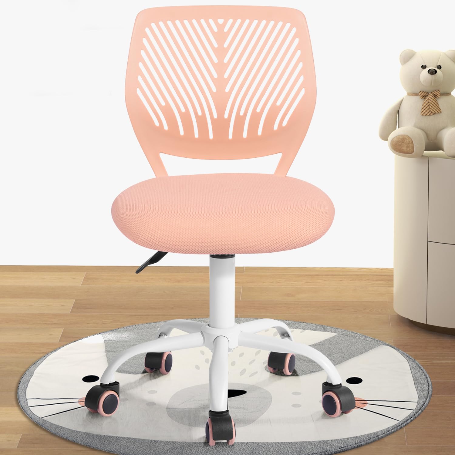 Study Desk Chair Armless Cute, Ergonomic Small Swivel Adjustable Rolling Lightweight Task Chair with Wheels and Mesh Padded Cushion