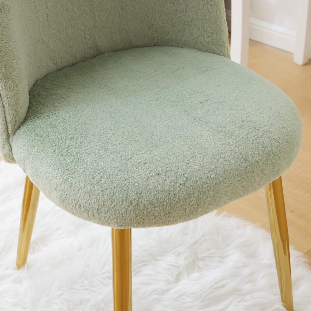 Cute, non-wheeled desk chair with backrest, fluffy cushion, cozy makeup chair with adjustable golden legs