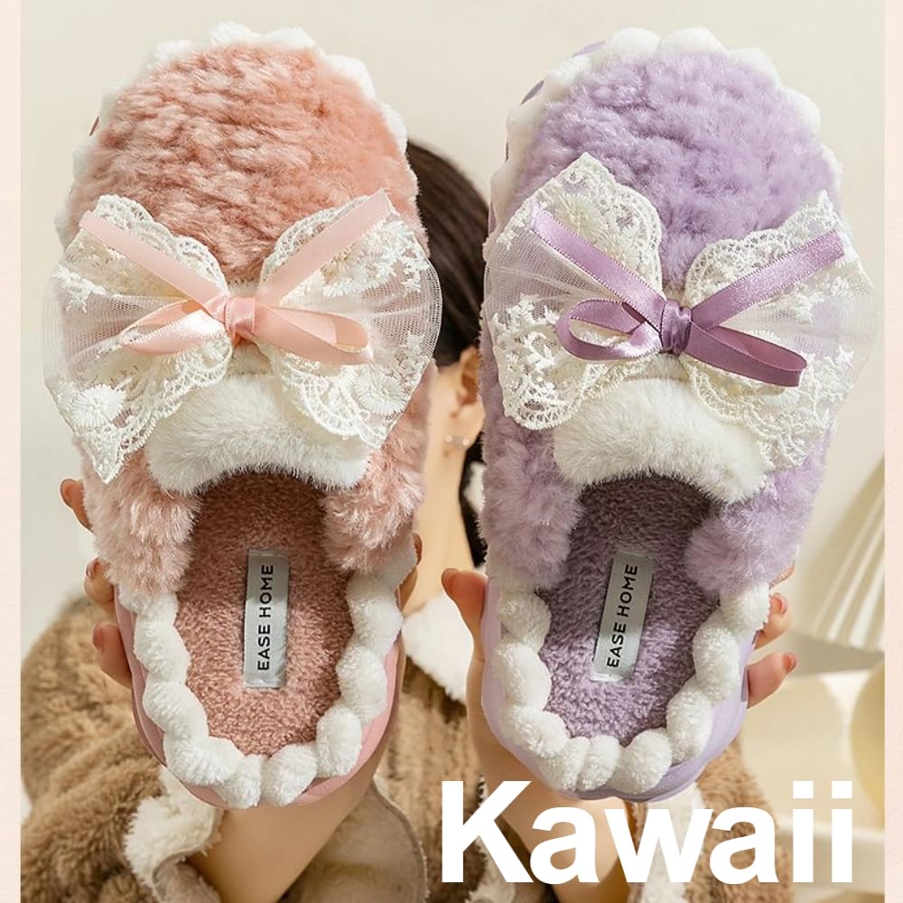 Cute Butterfly Fuzzy Women's Slippers Winter Fluffy Open Toe House Slippers Slip On Plush Bedroom Shoes