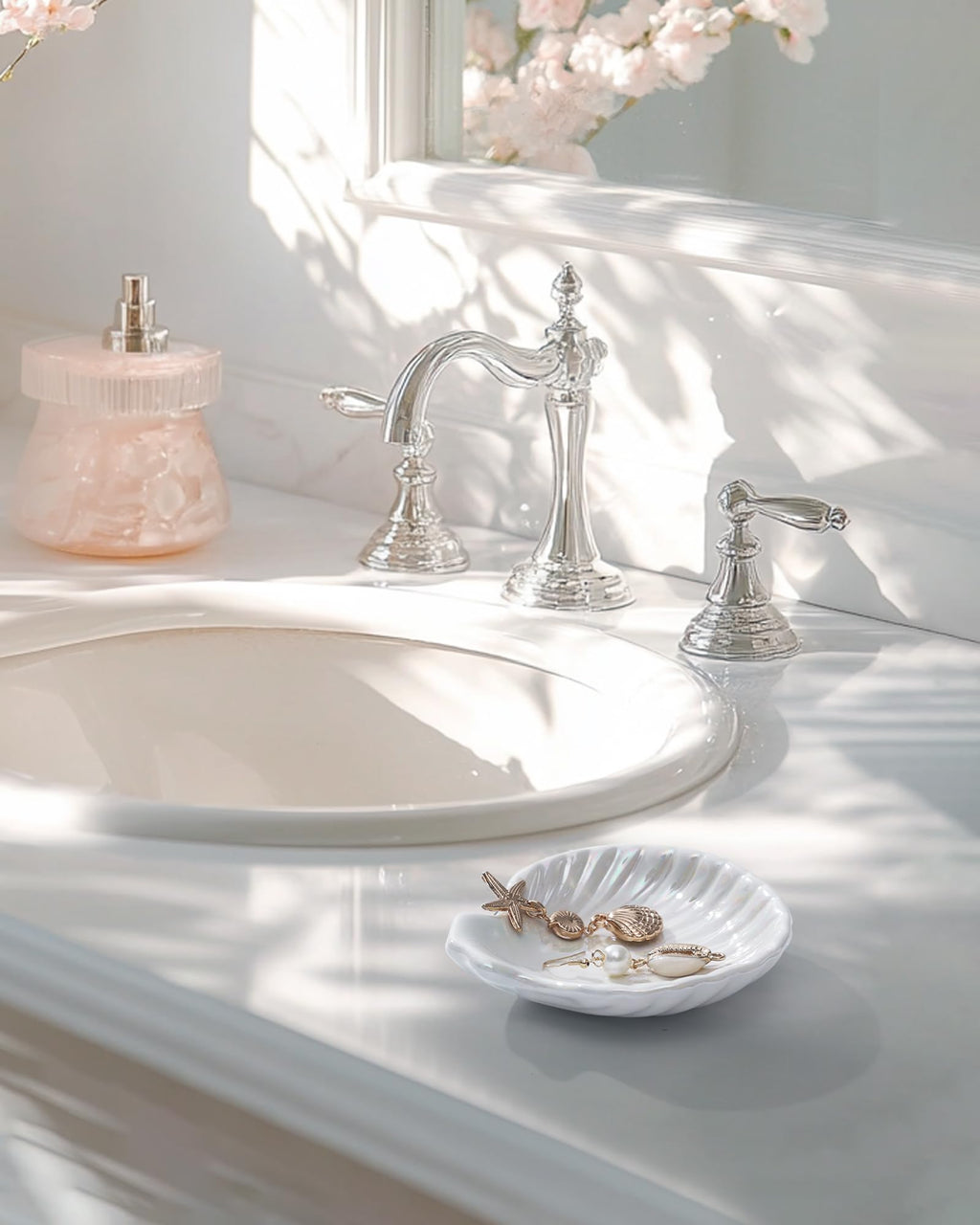 Monogrammed Shell Ceramic Ring Tray Trinket Dish Jewelry Plate Tray