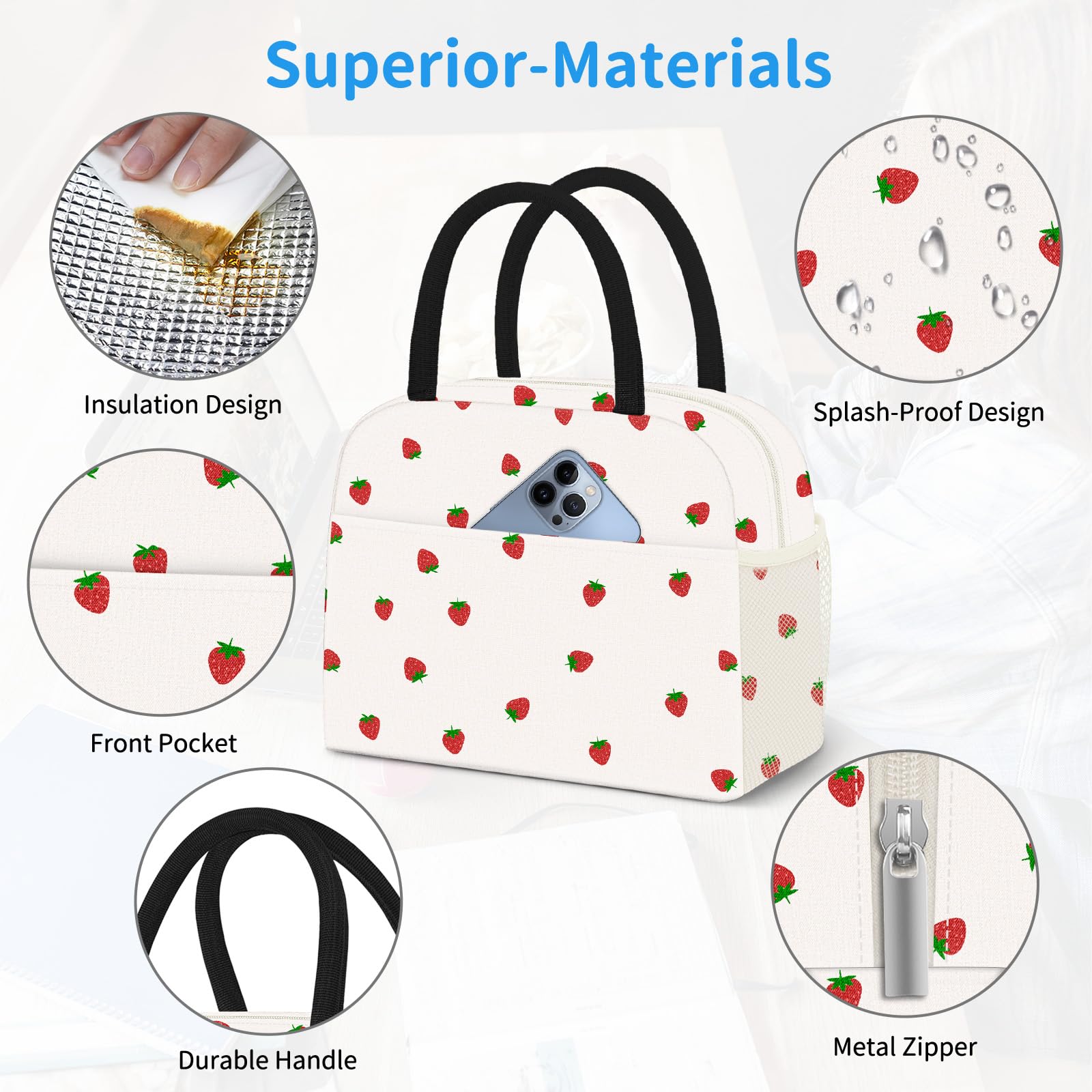 Reusable Insulated Lunch Tote Bag,Leakproof Food Handbags Case High Capacity