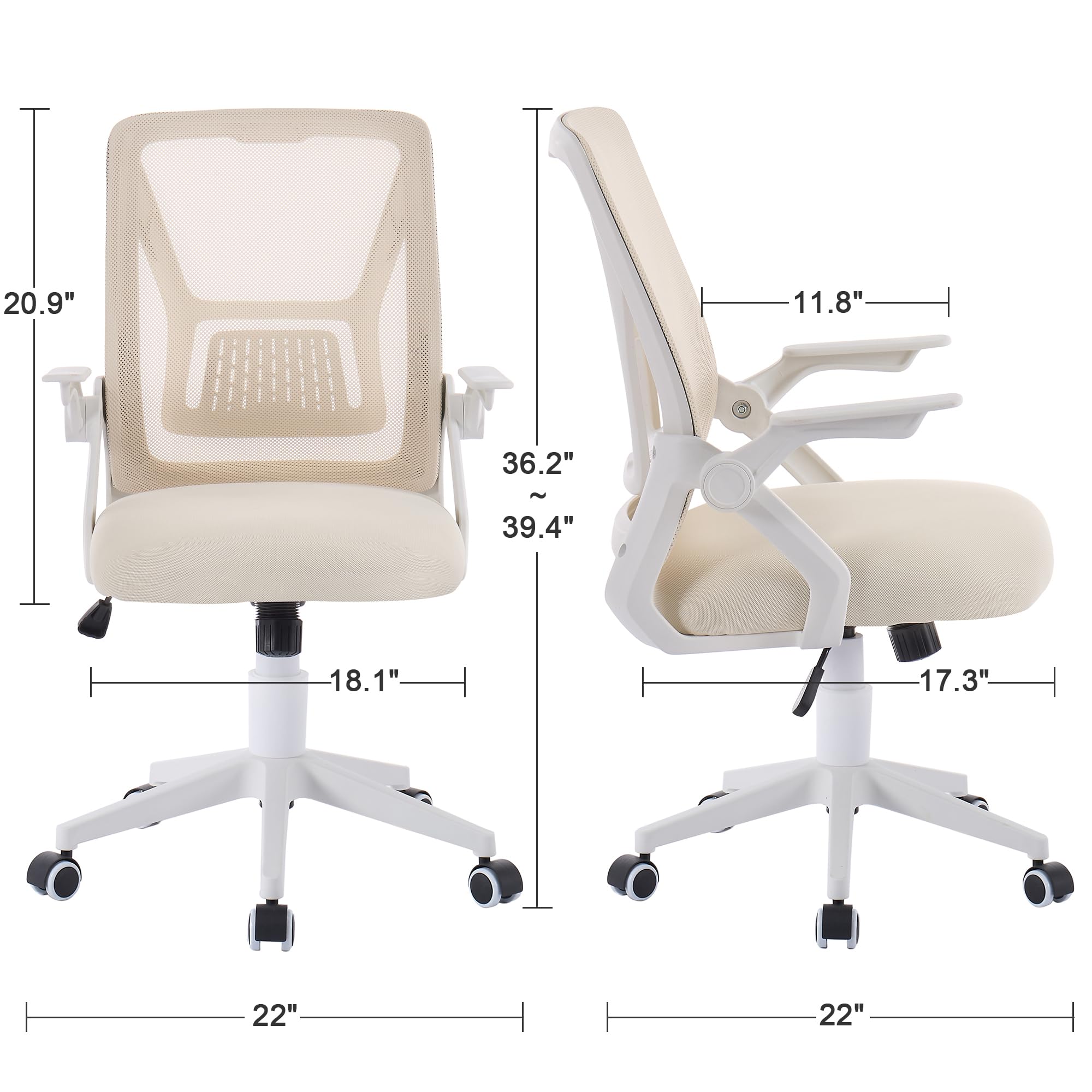 Mid-Back Swivel Ergonomic Office Chair with Adjustable Arms Mesh Lumbar Support