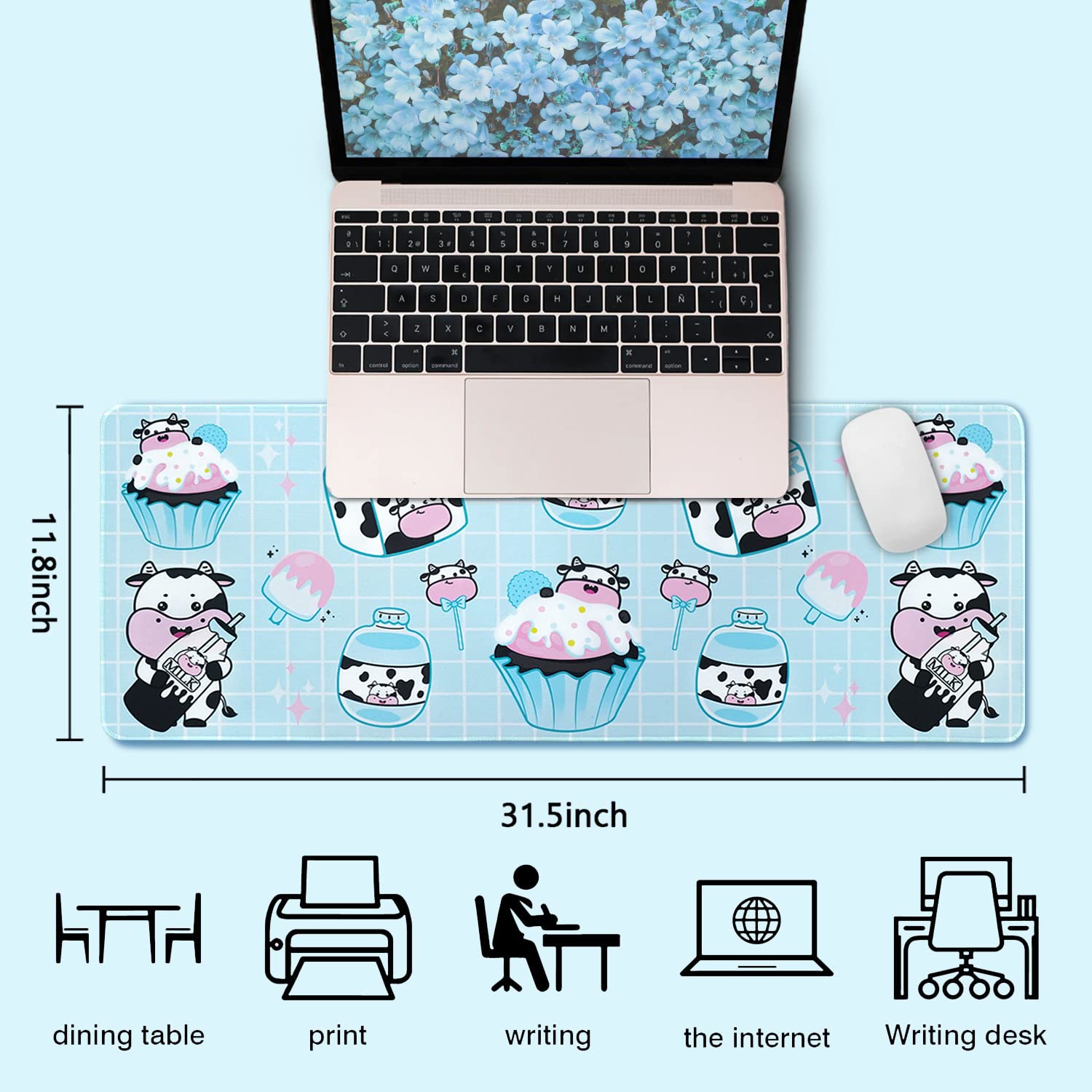 Kawaii Gaming Mouse Pad for Desk, Extended Large 31.5 X 11.8 Inch