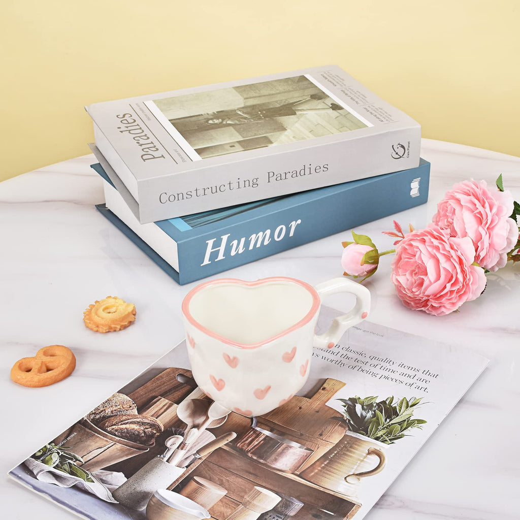 Ribbon Bow Ceramic Mug, Cute Creative Heart Handle Mug Design, 10.5 oz/300 ml