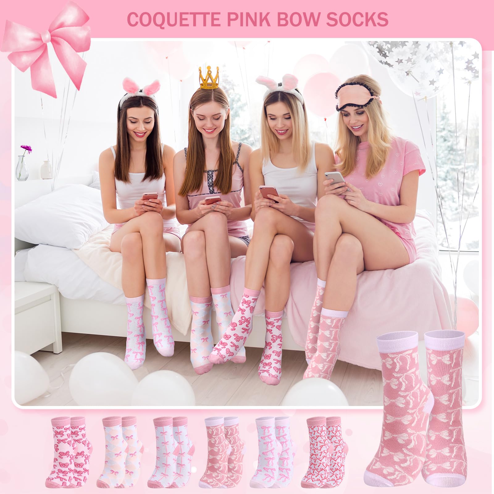 Coquette Pink Bow Socks Women's