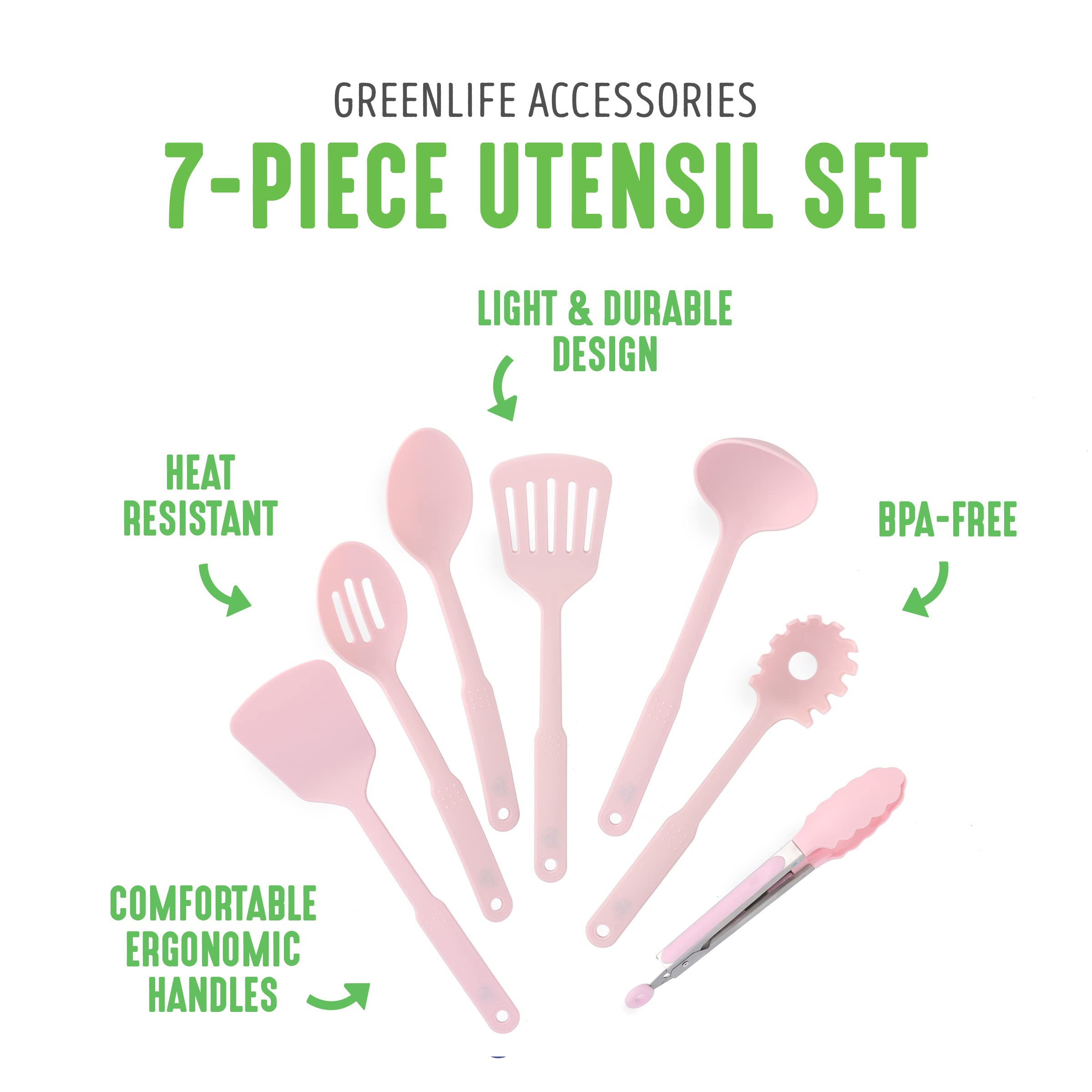 Cooking Tools and Utensils, 7 Piece Nylon Set including Spatulas Turner Spoons and Tongs, Dishwasher Safe