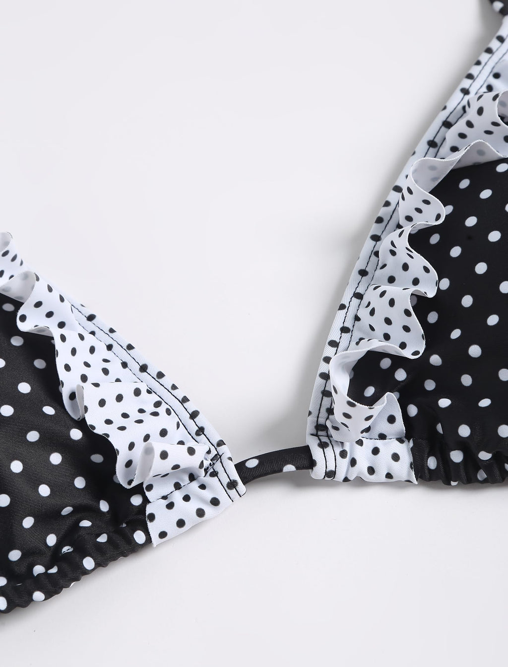 Women's Triangle Bikini Lace Frilled Ruffles Gingham Print Tie Side Spaghetti Strap 2 Pieces Bikini Swimsuit