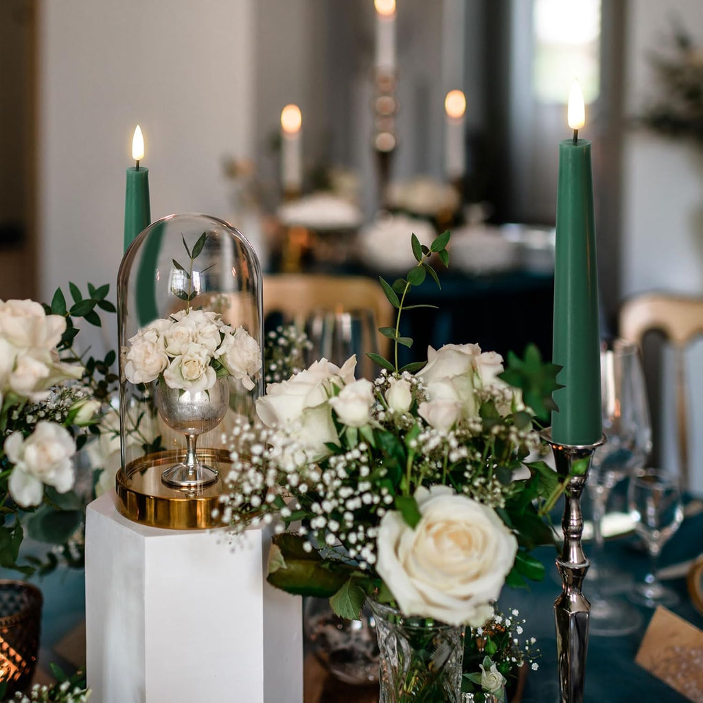 Short Flameless Taper Candles with Remote, Flickering Battery LED Wax Candlesticks Set of 6