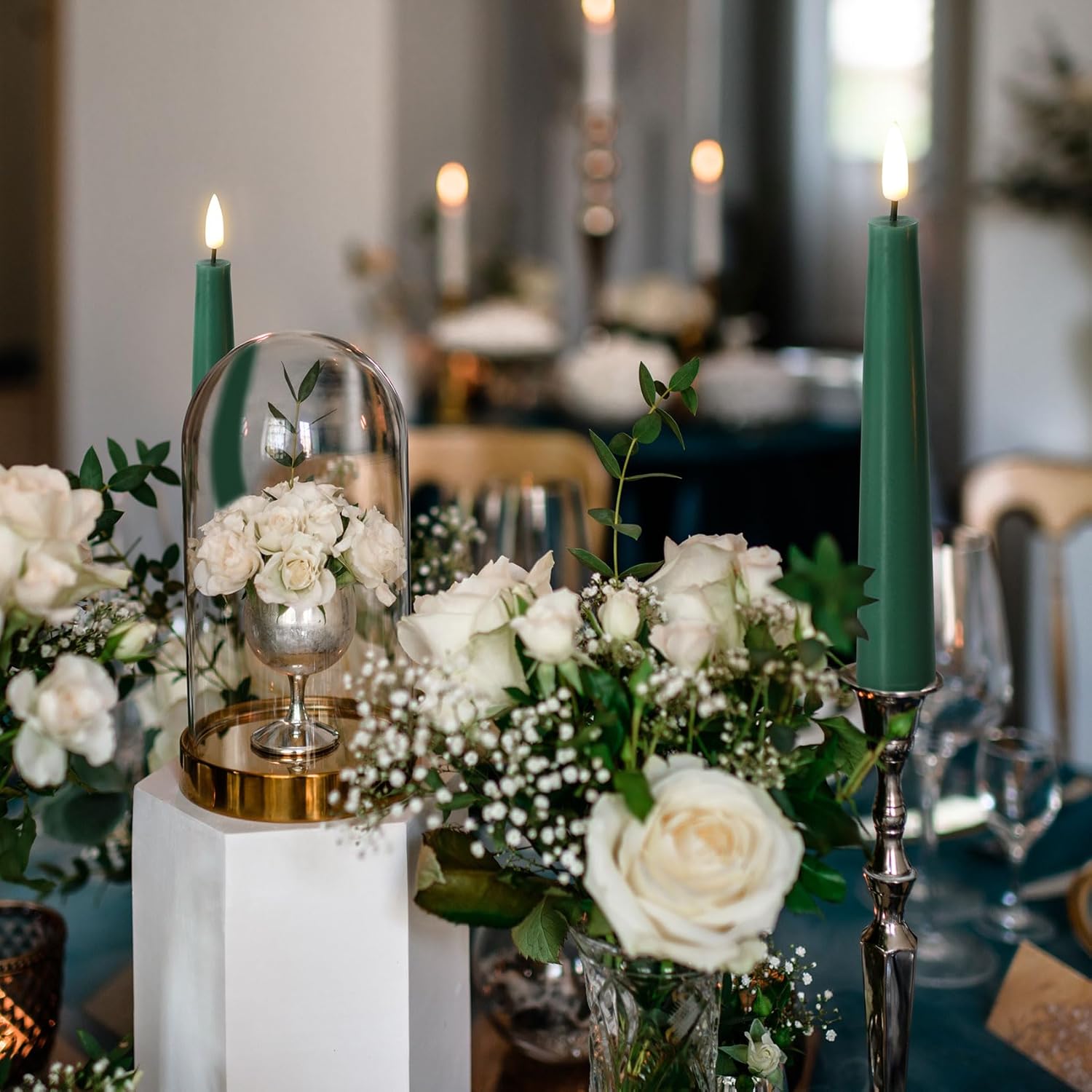 Short Flameless Taper Candles with Remote, Flickering Battery LED Wax Candlesticks Set of 6