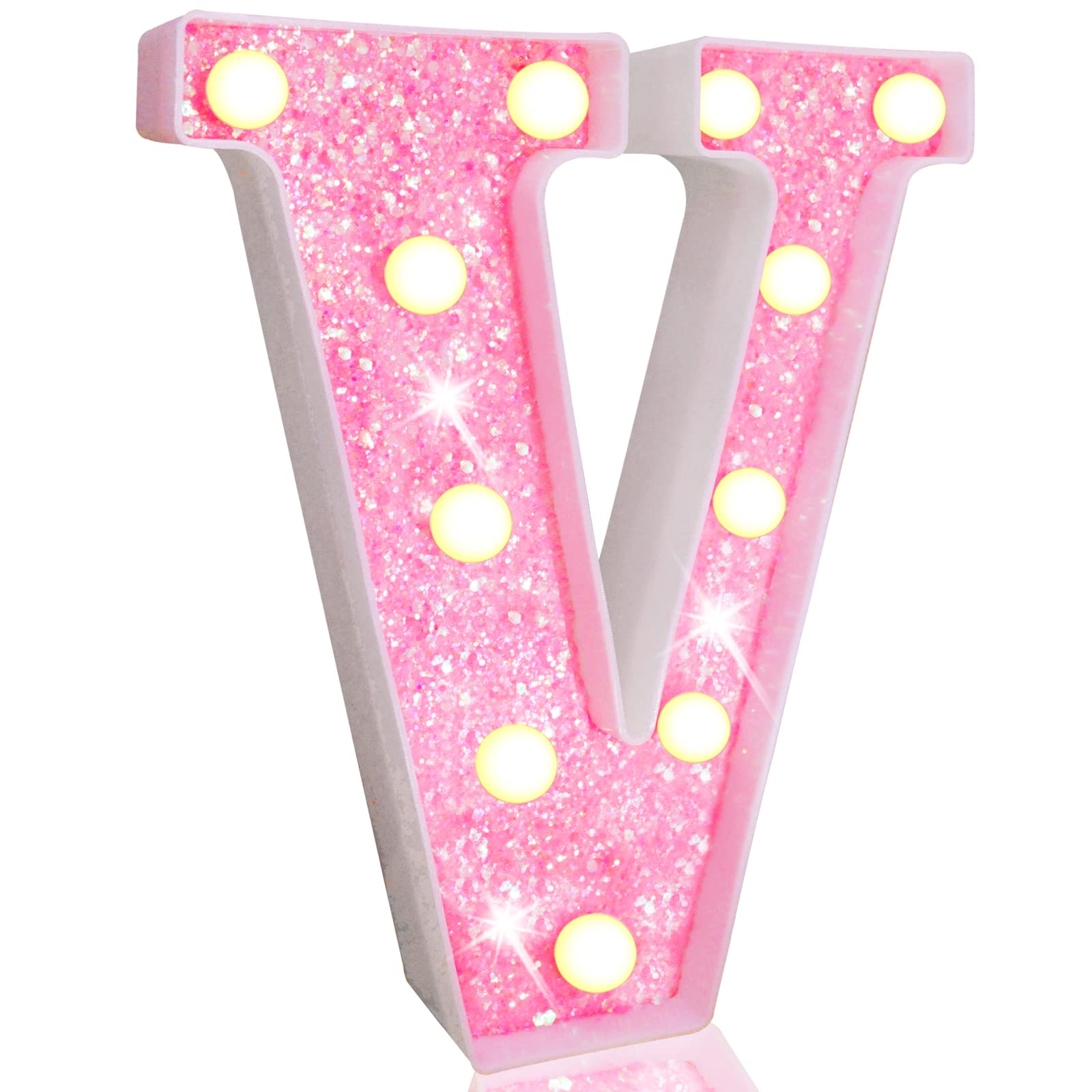 Pink LED Letters Glitter Alphabet LetterS & Numbers Sign Battery Powered