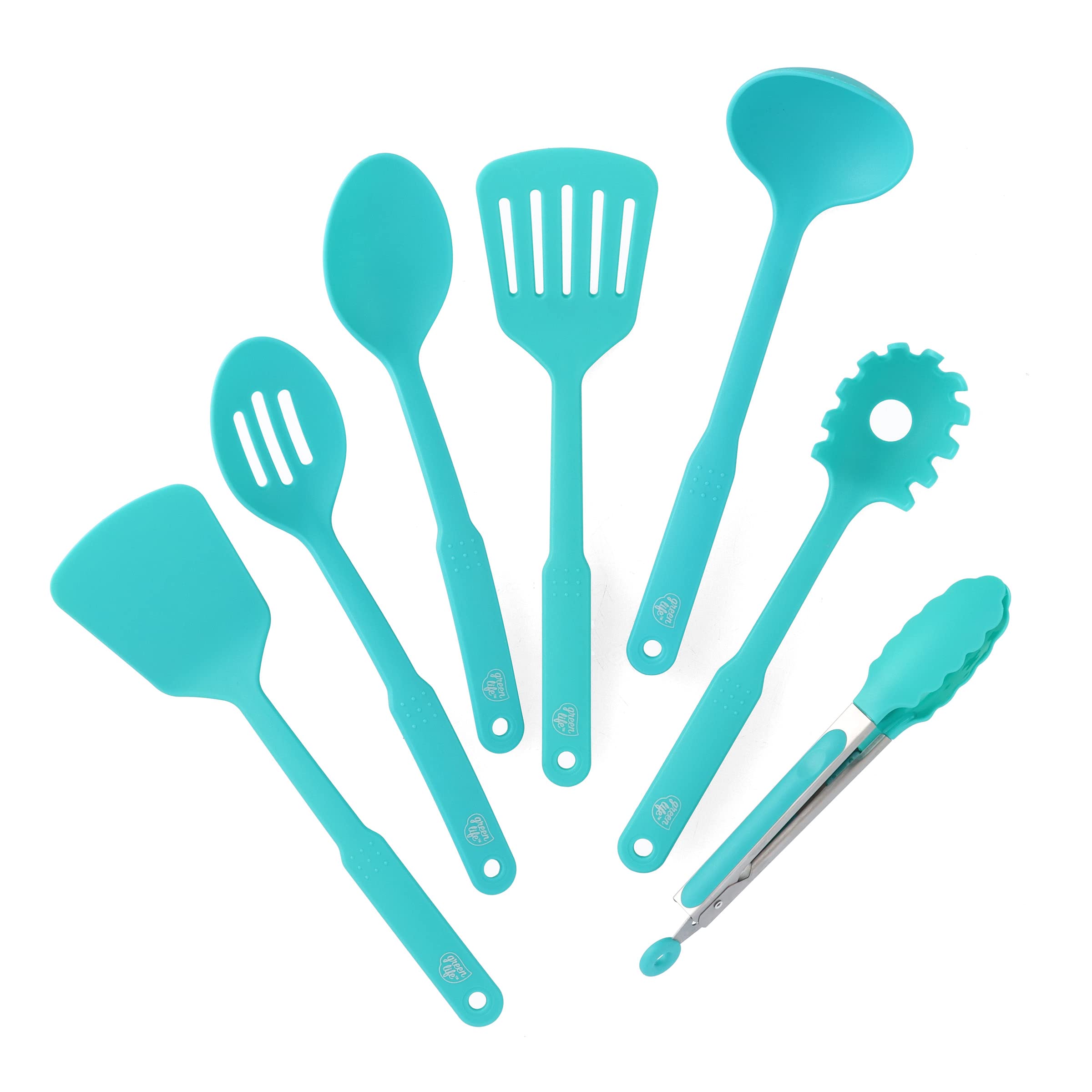 Cooking Tools and Utensils, 7 Piece Nylon Set including Spatulas Turner Spoons and Tongs, Dishwasher Safe
