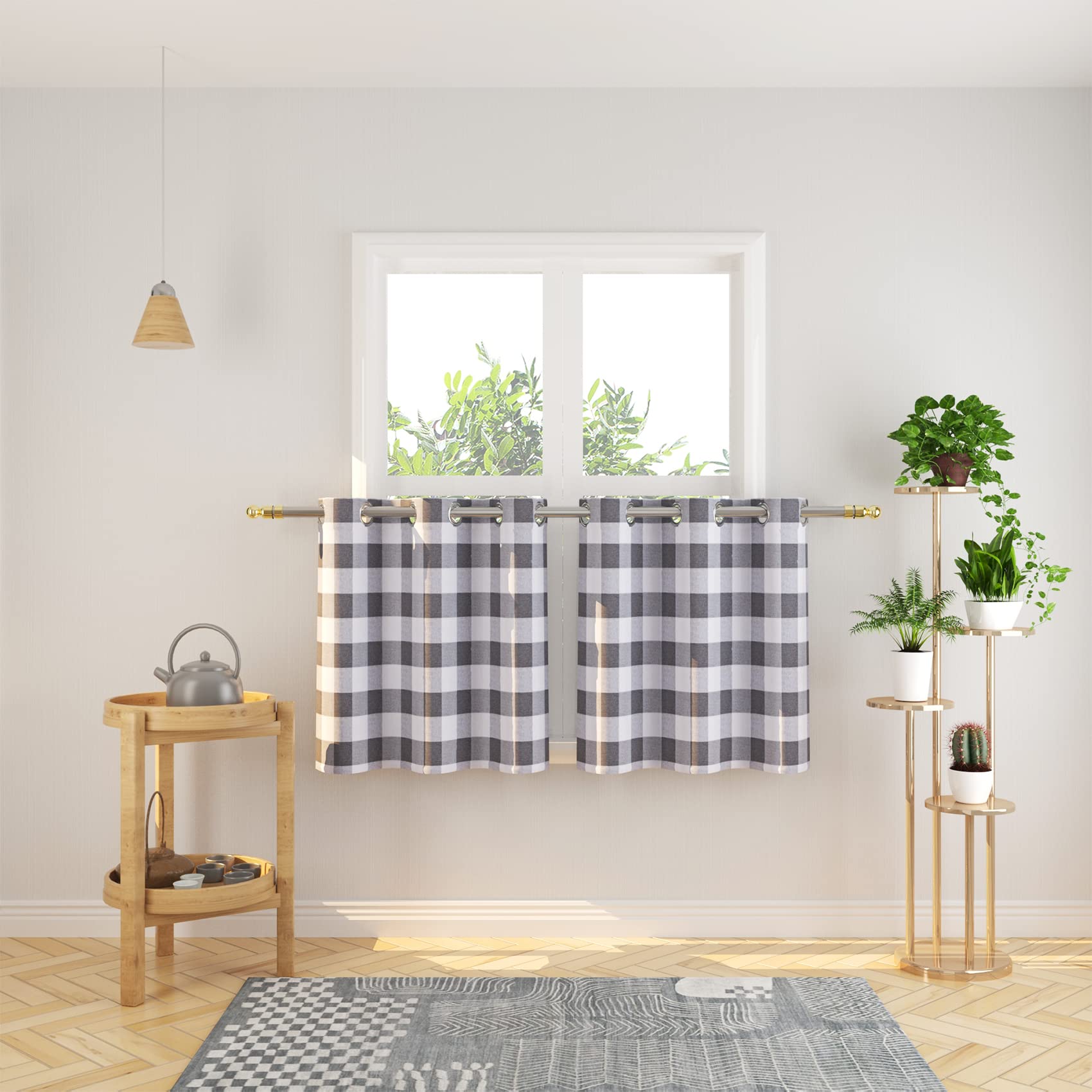 Tier Curtains Check Gingham Plaid Window Curtain Panels Bathroom Grommet Top Window Treatment 2 Panels