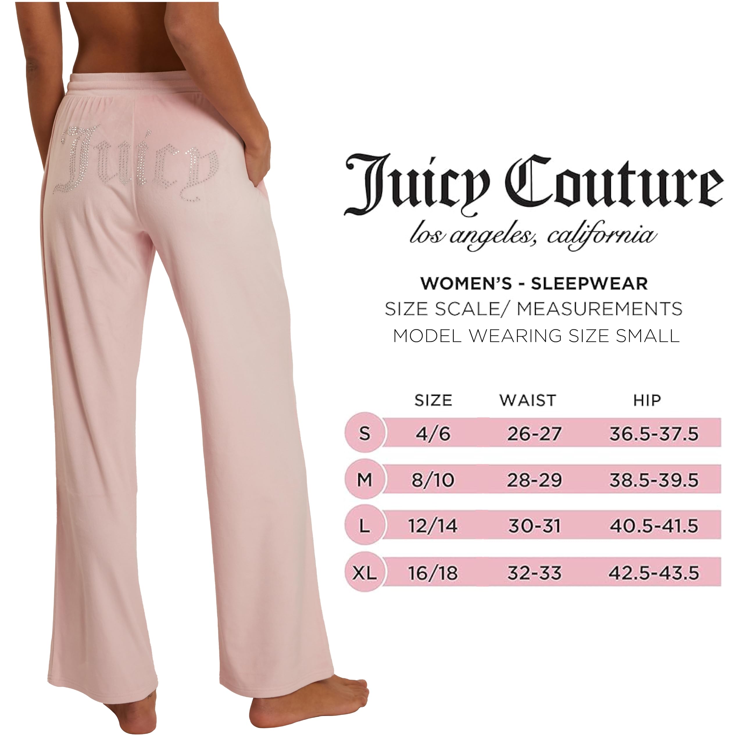 Juicy Couture Women's Velvet Fleece Lounge Pajama Pants with Rhinestone Accents