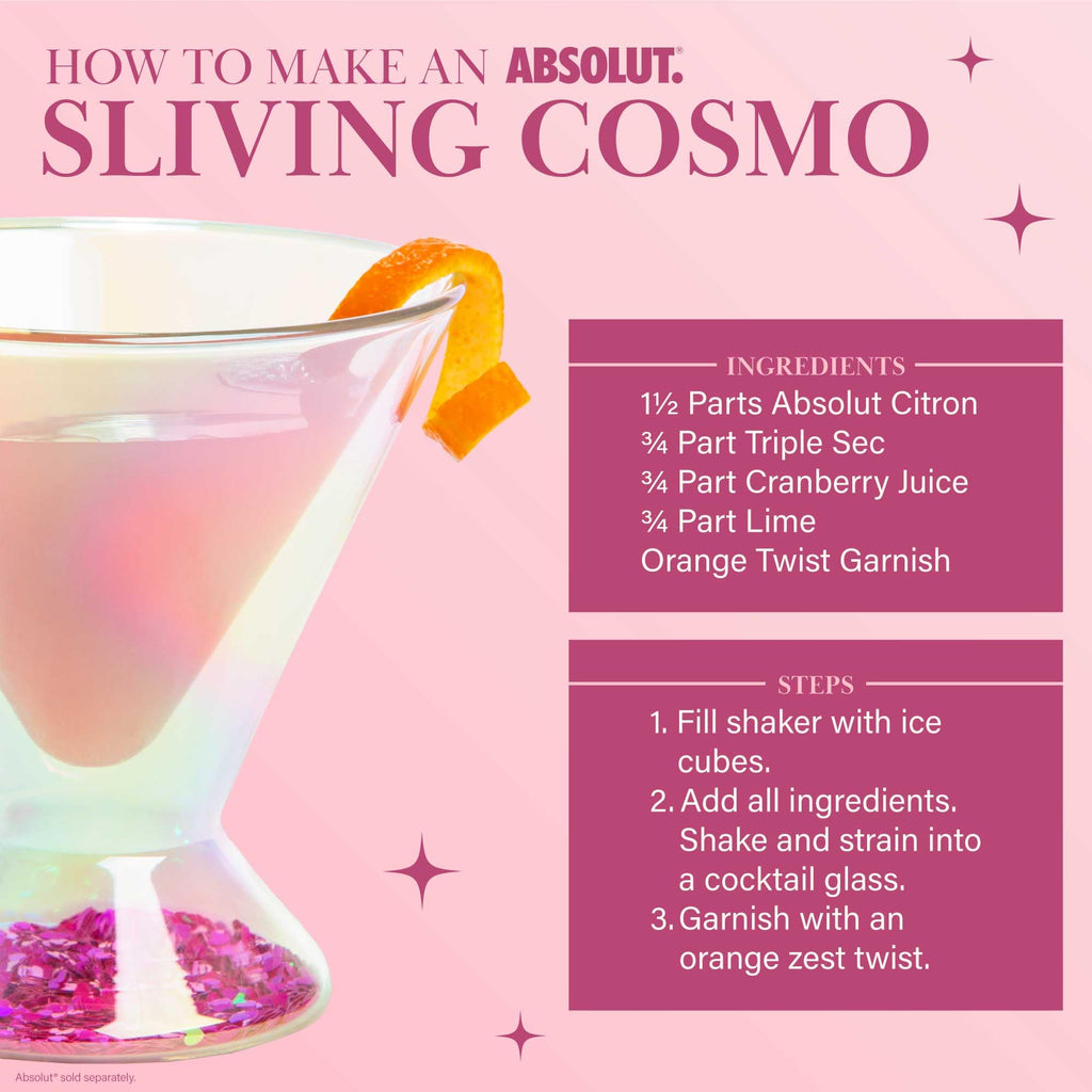 Paris Hilton 2-Piece Martini Glass Set, Double Wall Glass Design, Iridescent with Glitter Hearts - 207mL 7-Ounce