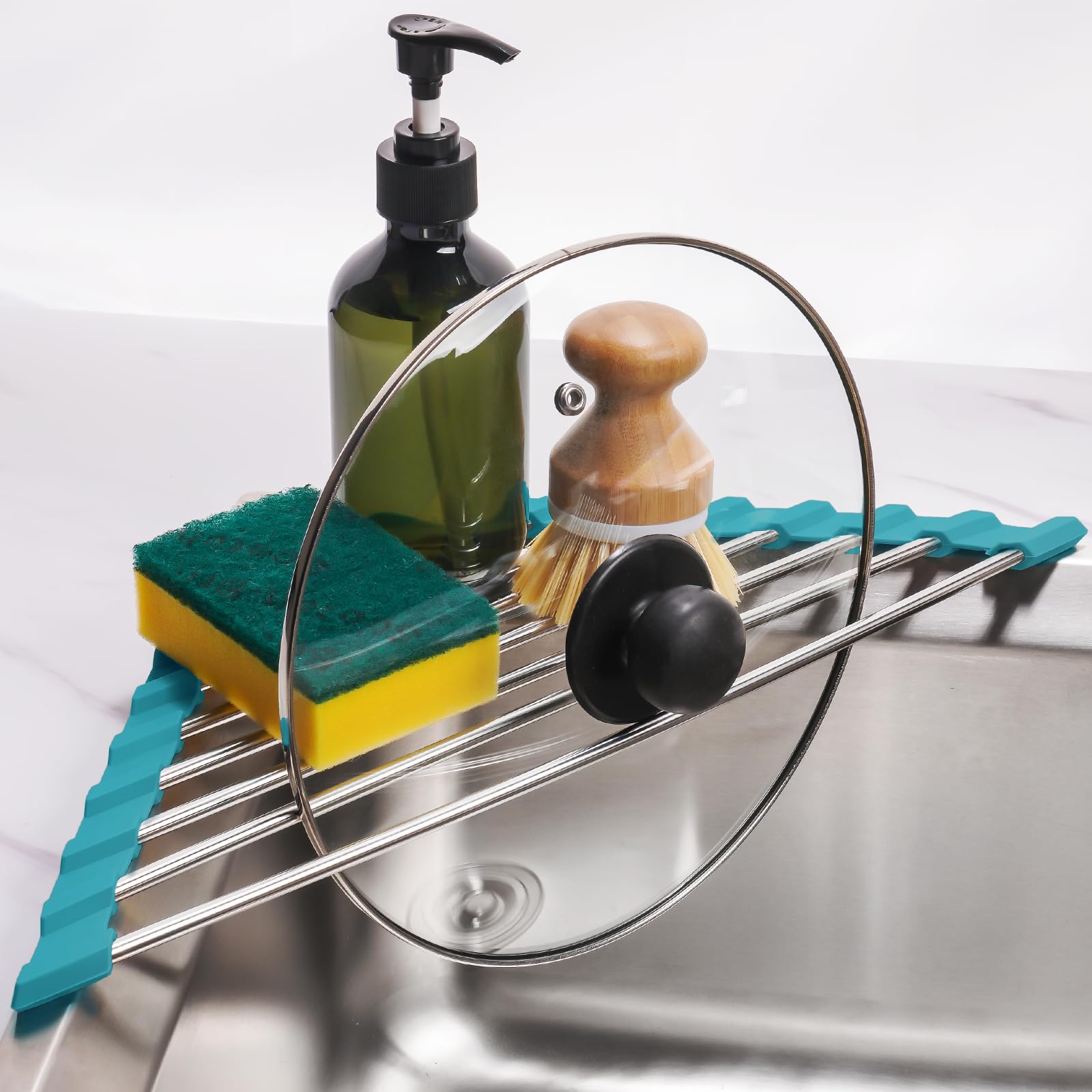 Triangle Foldable Dish Drying Rack, Small Roll-Up - Stainless Steel Over Sink Drainer for Kitchen Sink Corner, Rustproof