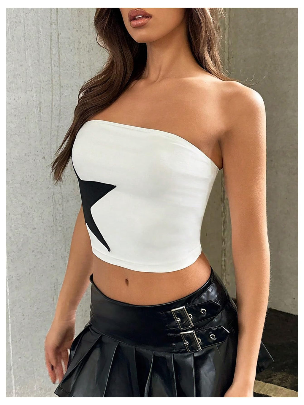 Floerns Women's Sleeveless Strapless Bandeau Star Print Color Block Cropped Tube Tops