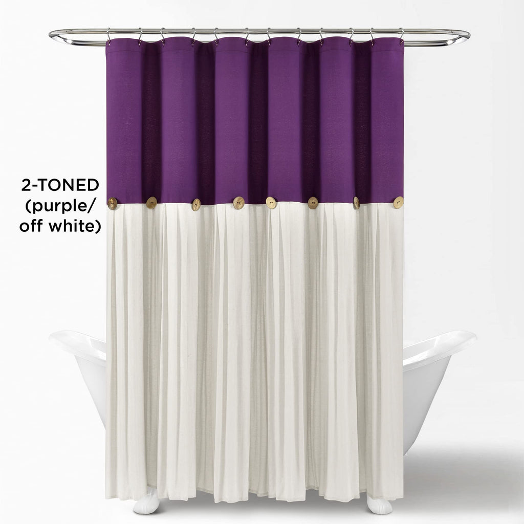 Lush Decor Linen Button Shower Curtain, 72" W x 72" L, Fabric Shower Curtains