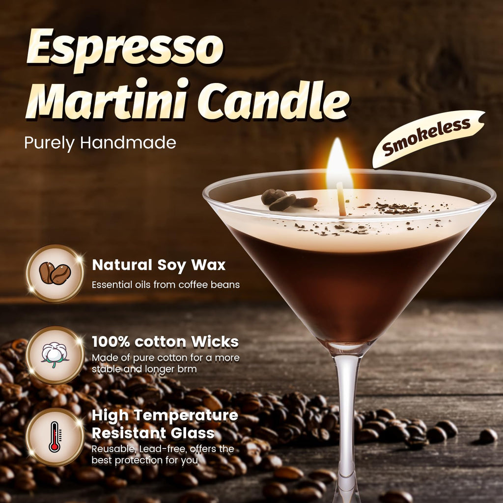 Chocolate Espresso Martini Candle â€?Scented Soy Wax Candle with Coffee & Cocoa Aromas, Long-Lasting 40H Burn Time