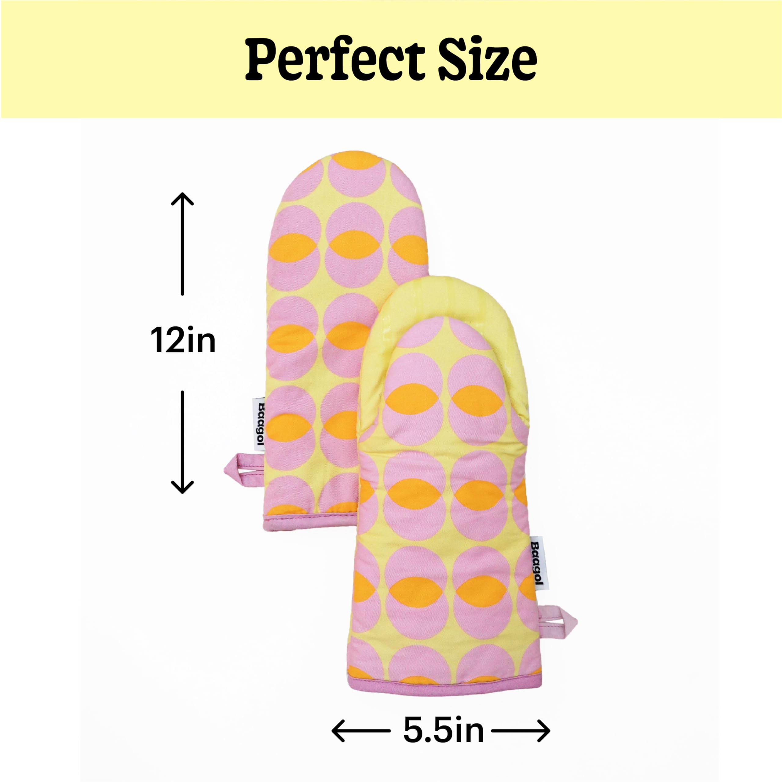 Modern and Cute Cotton Kitchen Mittens with Non-Slip Silicone Grips and Hanging Loops