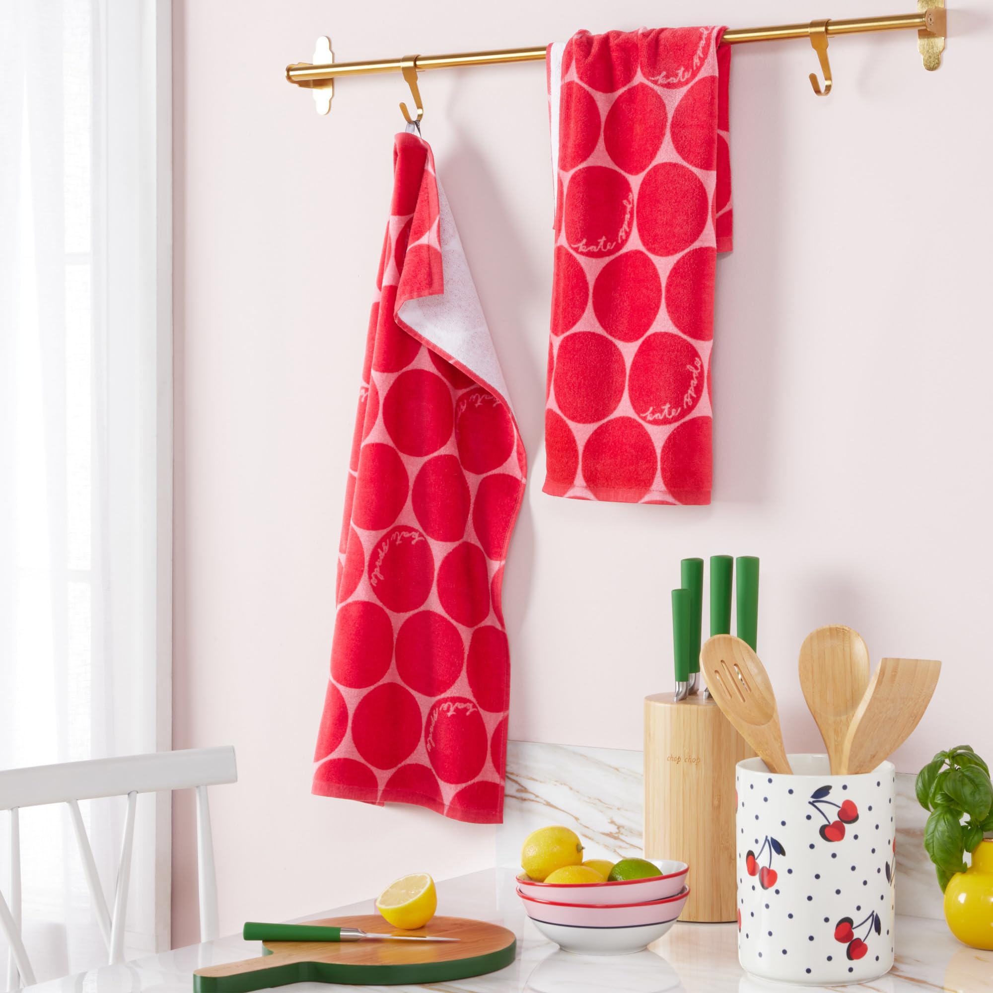 Kate Spade New York Joy Dot Kitchen Towels 2-Pack Set, Absorbent 100% Cotton Velour, 17"x28"