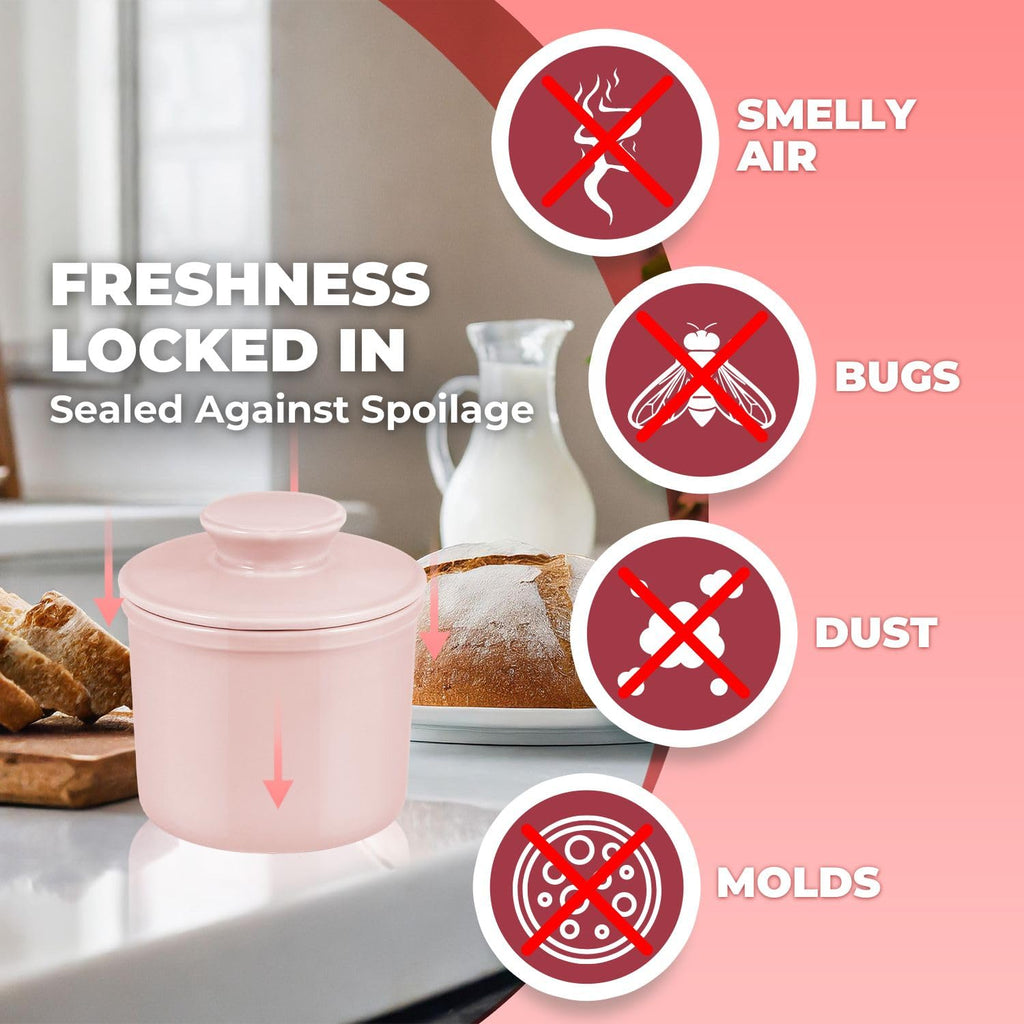 Porcelain French Butter Keeper Crocks with Lids â€?Set of 2 Farmhouse-Style Butter Dishes