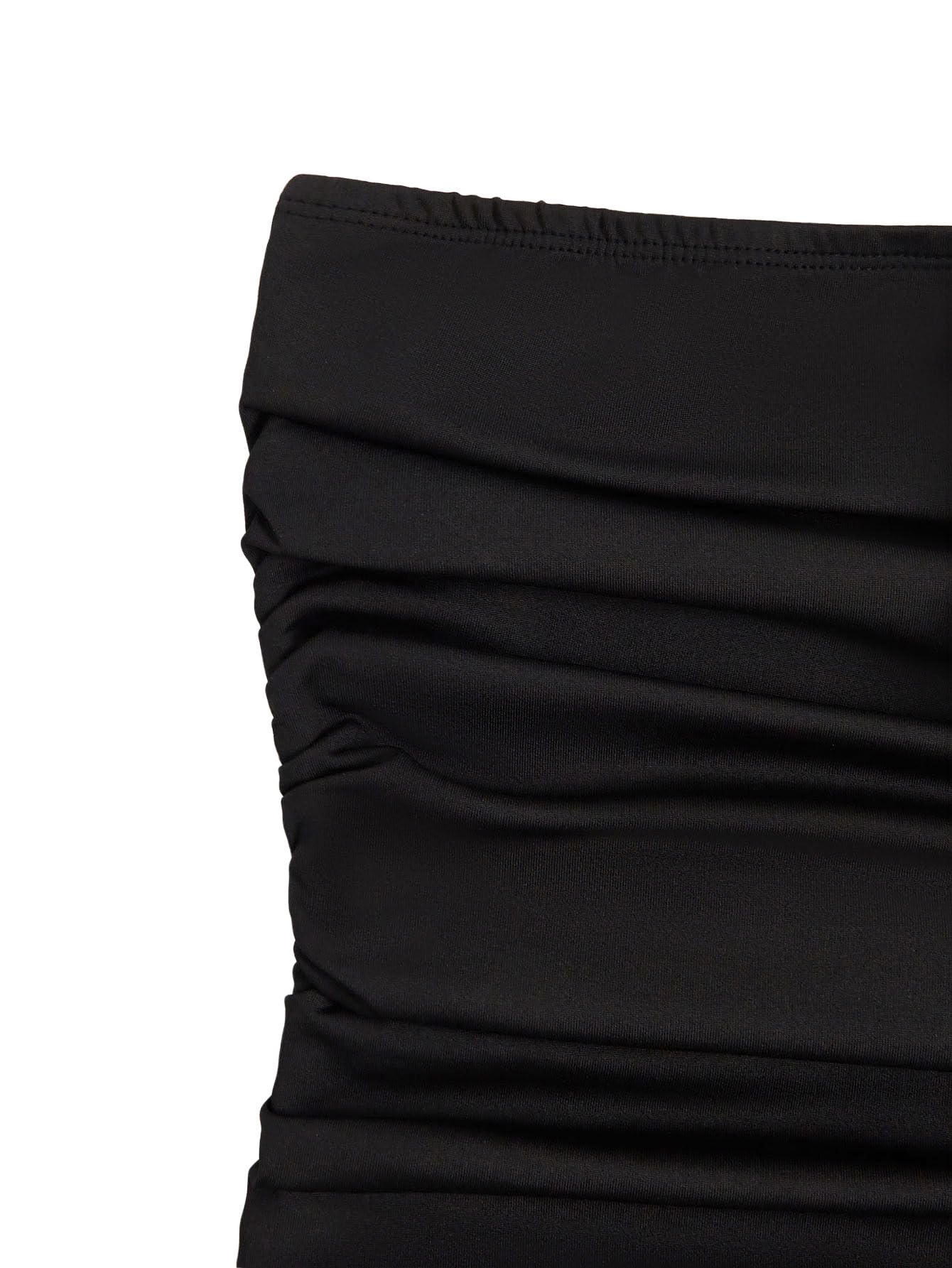 Women's 3D Flower Strapless Bodycon Dress Ruched Slit Hem Wedding Guest Maxi Tube Dresses