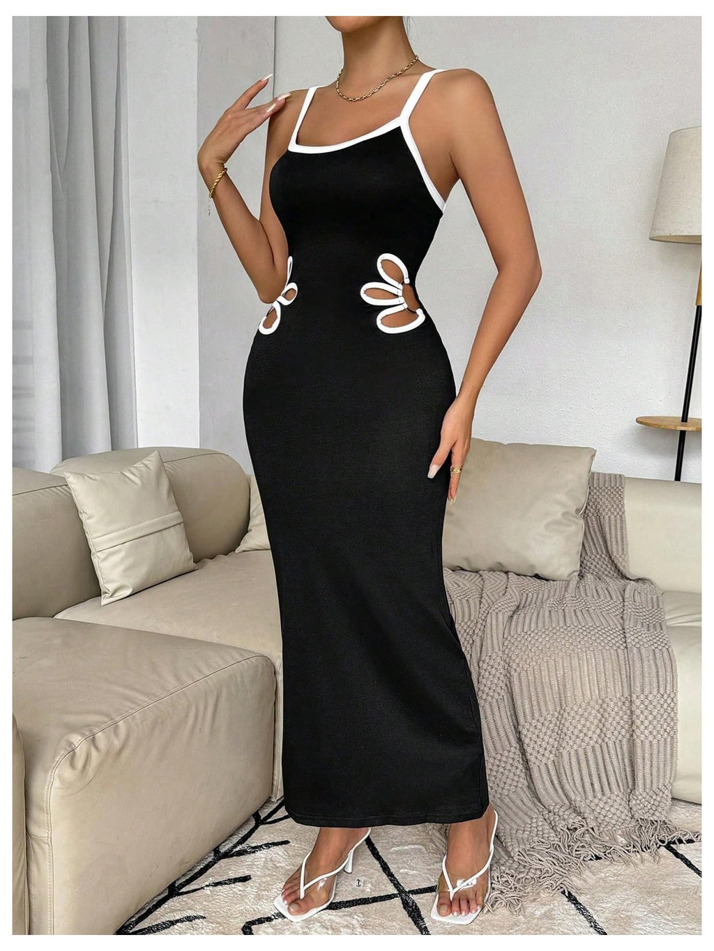 Women's Floral Cut Out Bodycon Maxi Dress Split Backless Sleeveless Cami Dress