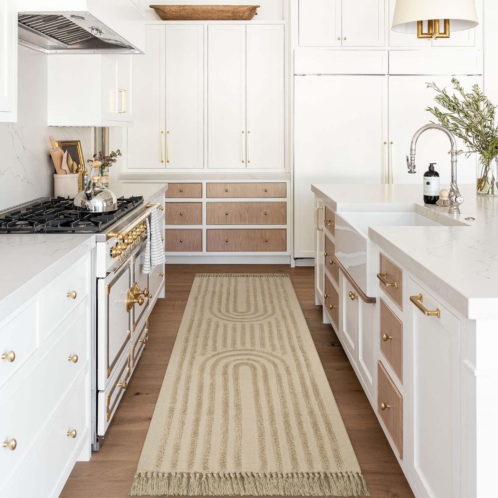 Washable Kitchen Runner Rug - Hand-Woven Bathroom Runner Rug with Tassels, Terracotta Entryway Runner Rug, Tufted Rainbow Bedroom Rug Runner, Hallway Rug for Laundry/Living Room